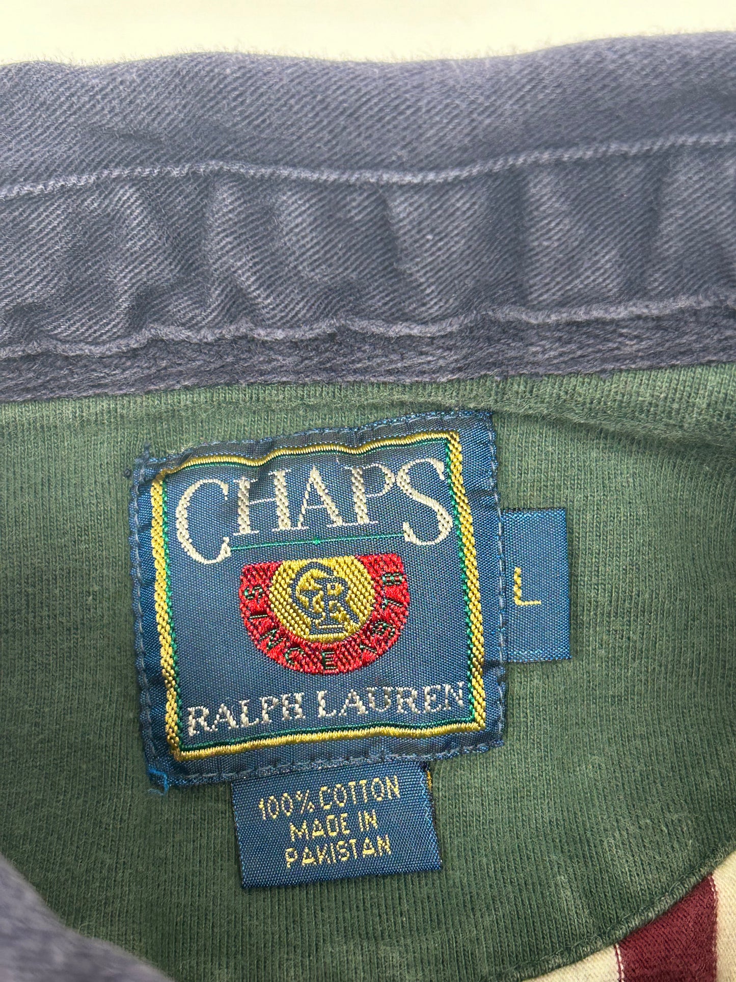 Vintage Chaps Ralph Lauren Rugby Shirt Mens XL Striped Green Red Polo 90s Skate