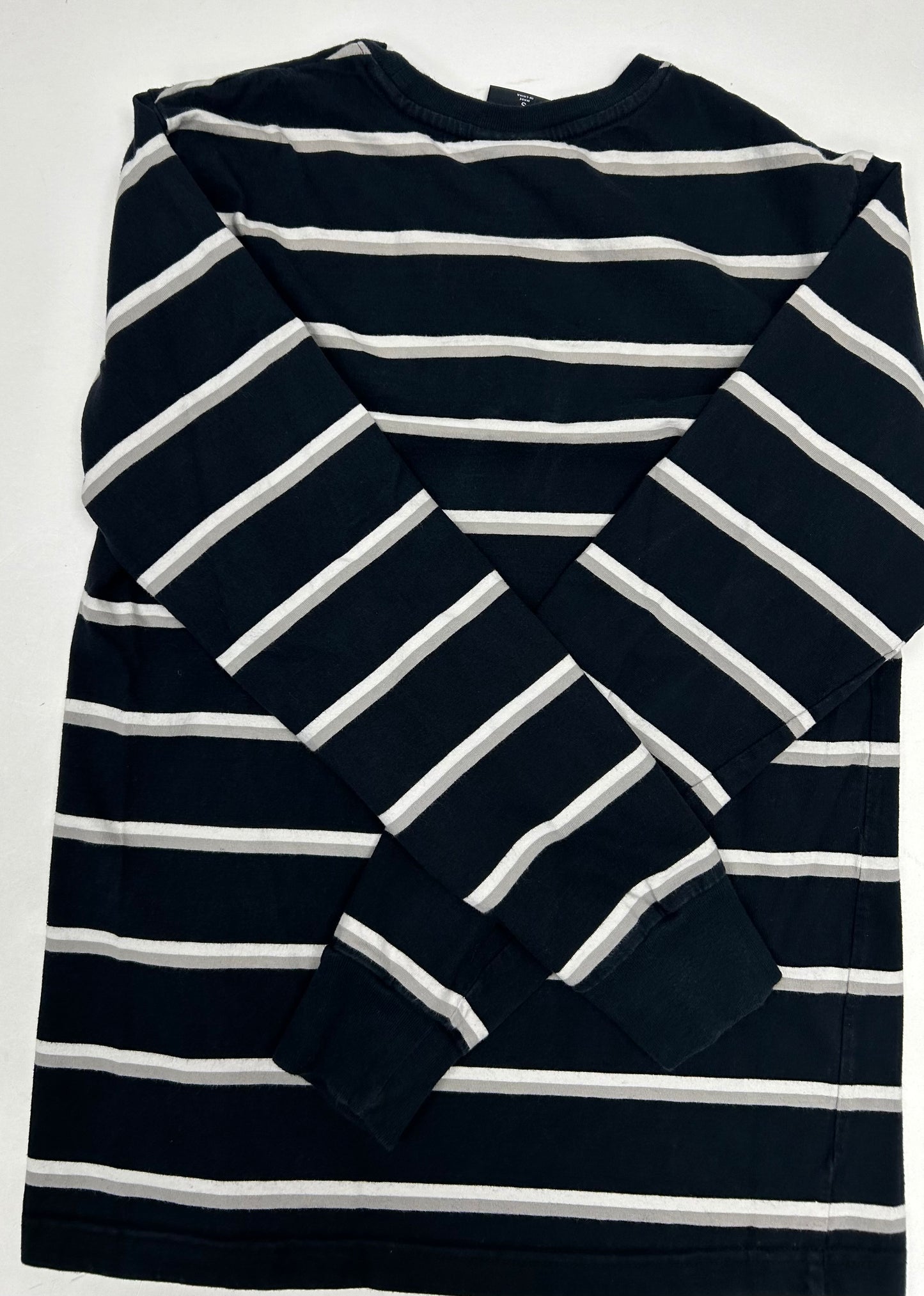 HUF Striped Embroidered Logo Long Sleeve Tee Small 18.25x26 Inches Black/White