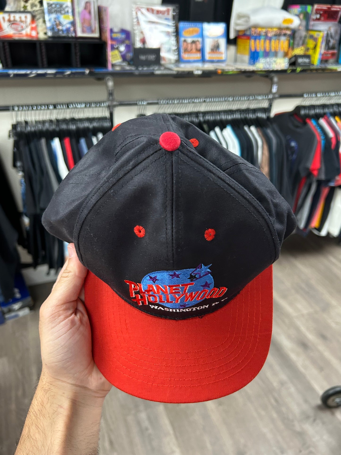 Vintage Planet Hollywood Washington D.C. Snapback Hat Adjustable 90s Black/Red