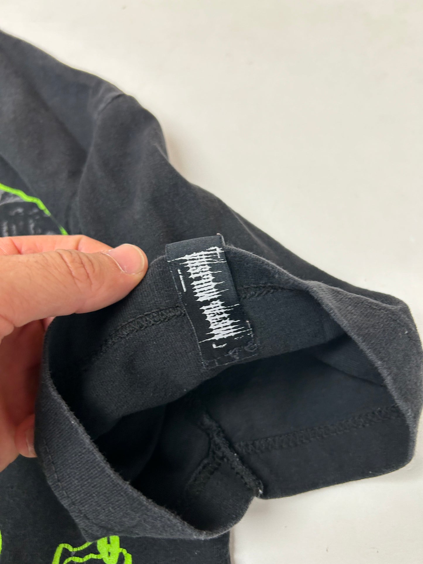 Vintage 2000s Metal Mulisha Skull Sergeant Motocross Dirt Biking Shirt Large 22x29.5 As Is Black/Green