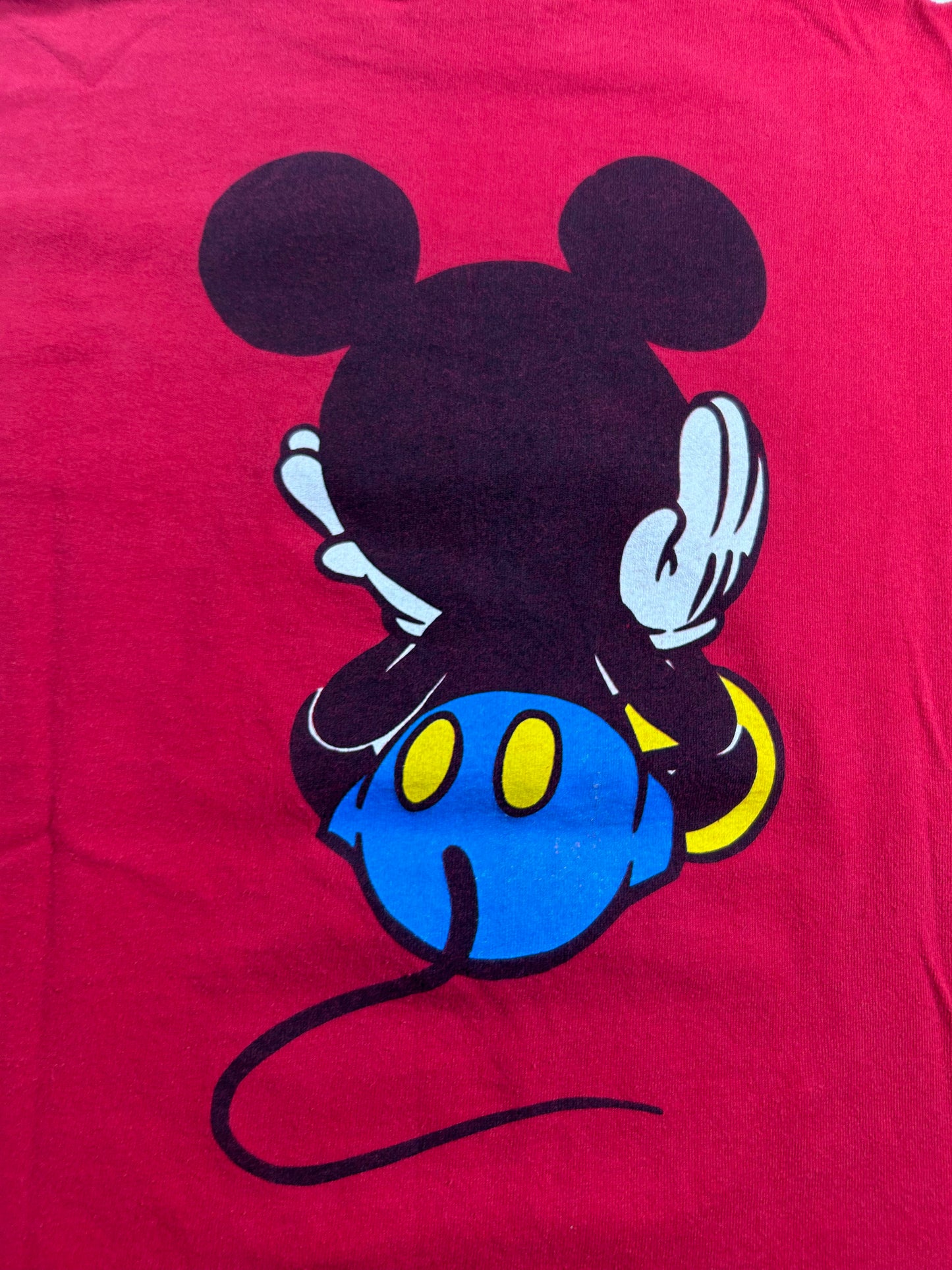 Vintage 90s Mickey & Co Mickey Mouse Disney Front & Back Sitting Graphic Tee Youth Large/ Adult XS/S Great For Ladies 18.5x23.5 Inches As Is Red