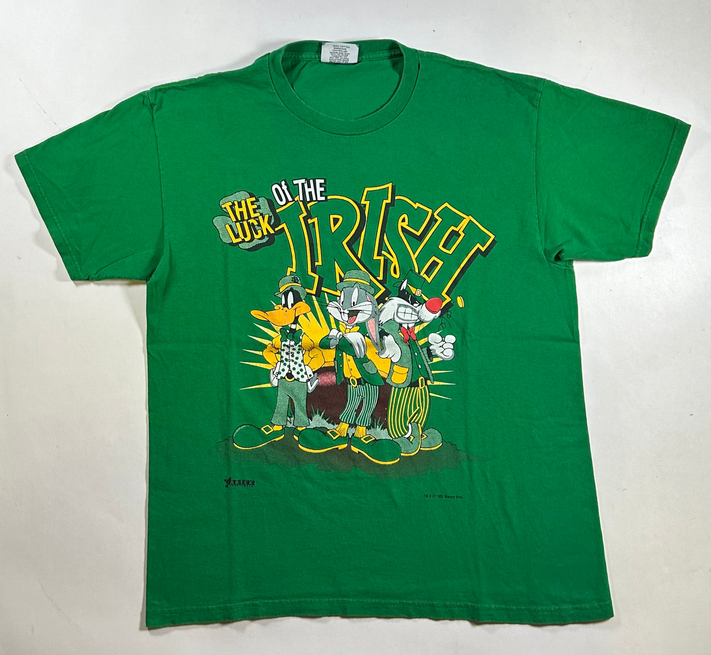 Vintage Looney Tunes Luck Of The Irish Cartoon Double Sided 1993 Tee Green XL/L
