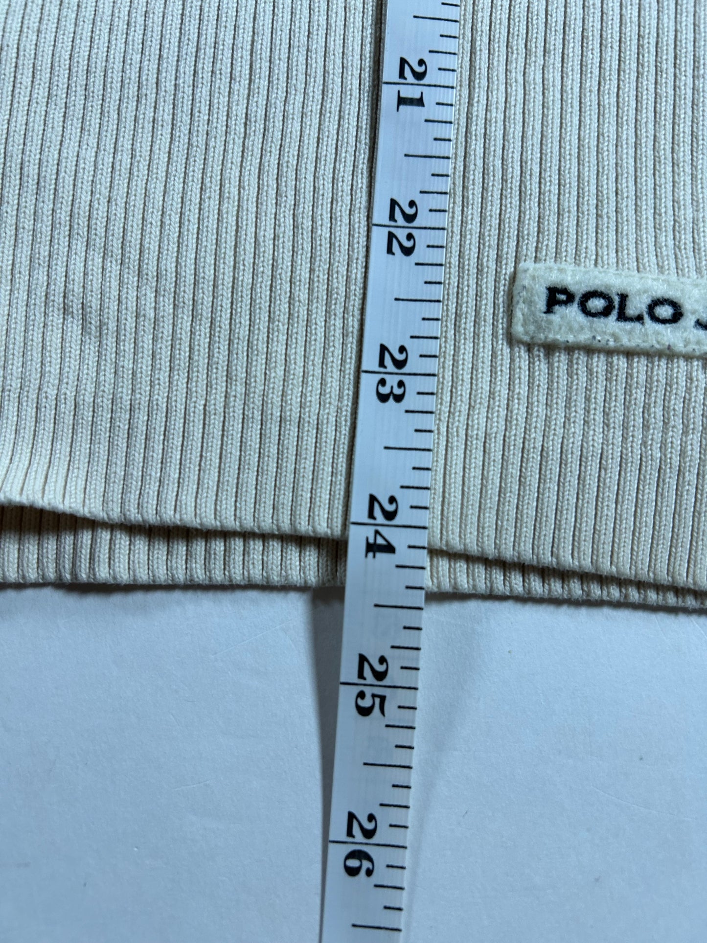 Vintage Polo Jeans Co Ralph Lauren Ribbed Cotton Sweater Cream Navy Stripe Small 20.25x24.25 Inches