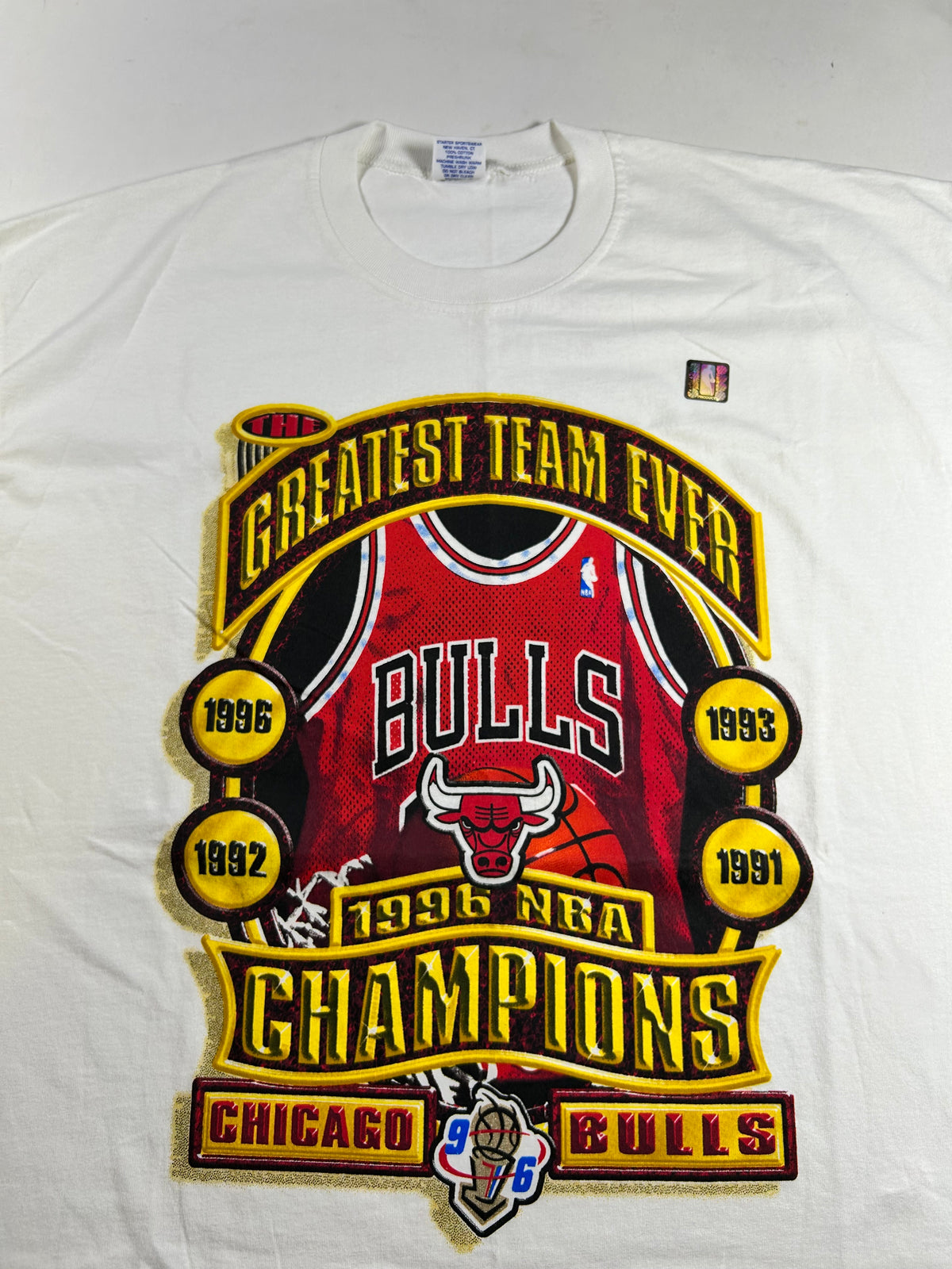 Vintage Chicago Bulls Greatest Team Ever 1996 NBA Championship Tee XL/2XL Fit 25.75x34 Inches Brand New Old Stock