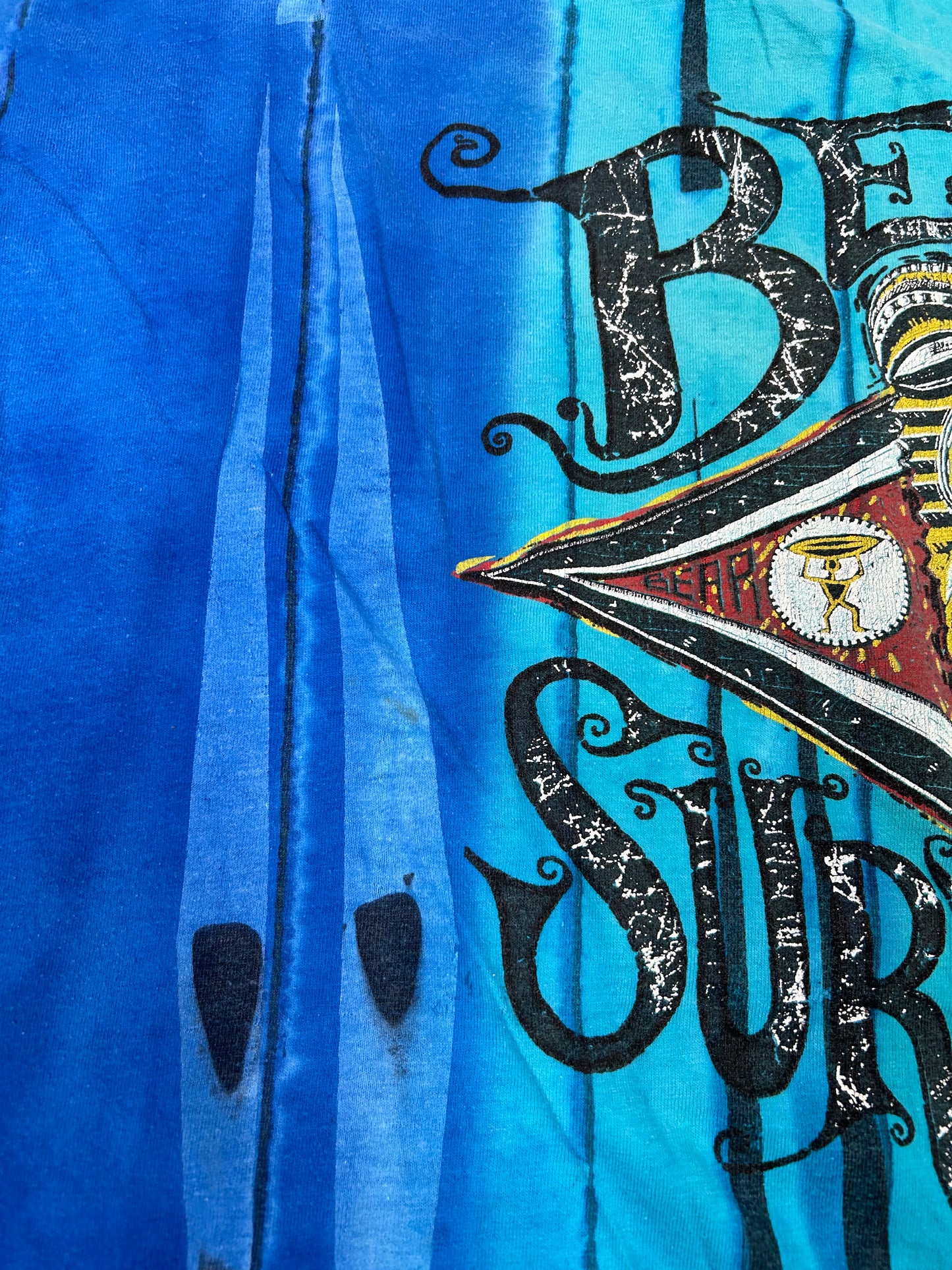 Vintage Bear Surfboards Tie-Dye Blue Shirt XL/2XL Fit 26.5x28.75 Inches Made In USA