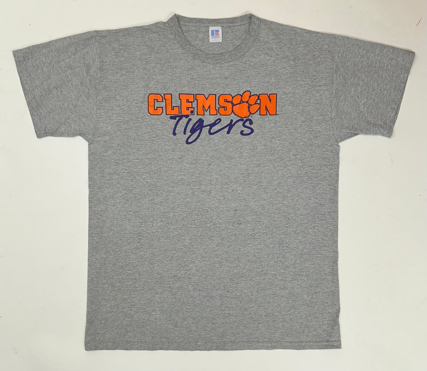 Vintage 90s Clemson Tigers College Russell Athletic USA Tee Large 22.25x29.25 Inches As Is