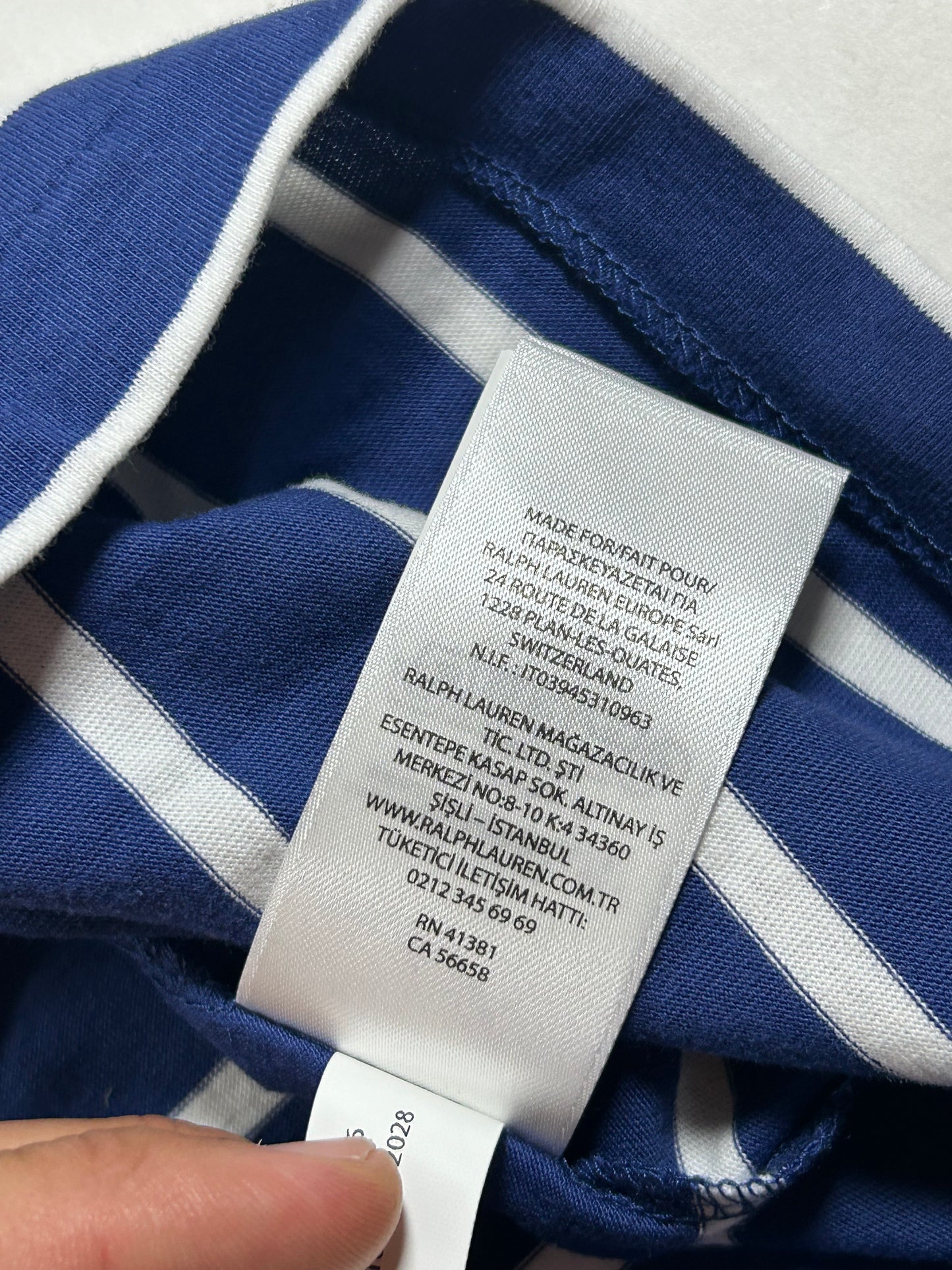 Polo Ralph Lauren T-shirt Custom Slim Blue White Pony Striped Short Sleeve Medium 19.75x27 Inches