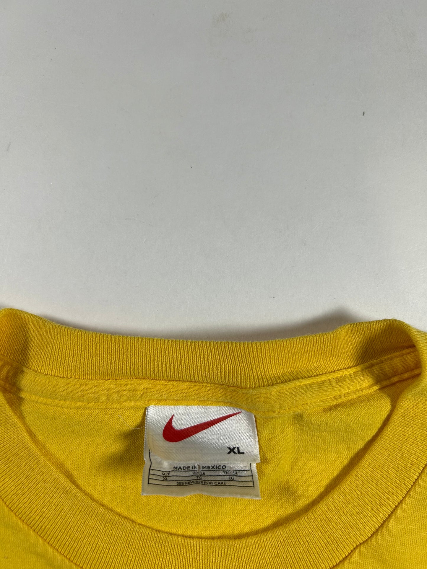Vintage 90s Nike Swoosh Logo Tee White Tag Big XL 25.25x29.5 Inches Yellow