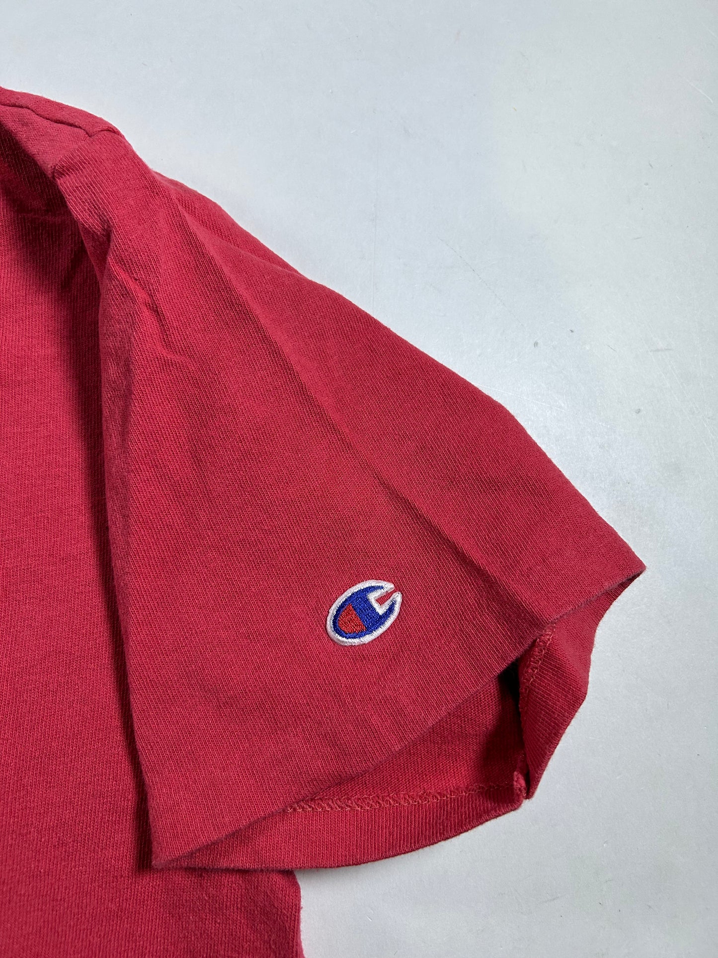 Vintage 90s Champion Chest Script Tee Red Medium 21.5x26.25 Inches