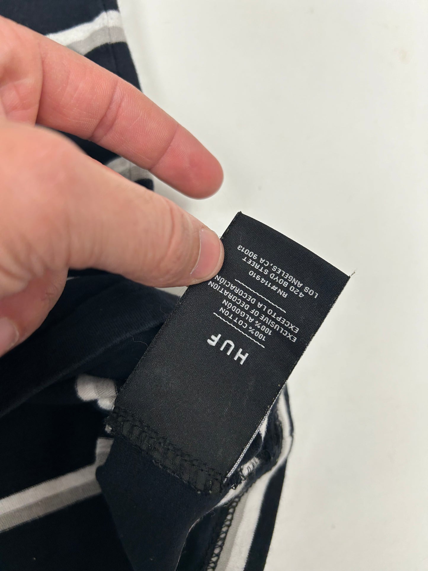 HUF Striped Embroidered Logo Long Sleeve Tee Small 18.25x26 Inches Black/White