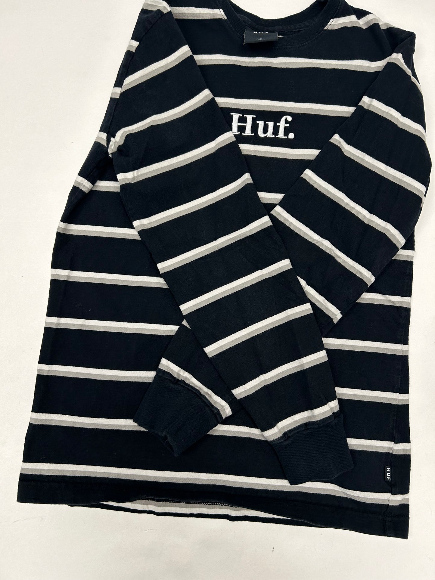 HUF Striped Embroidered Logo Long Sleeve Tee Small 18.25x26 Inches Black/White