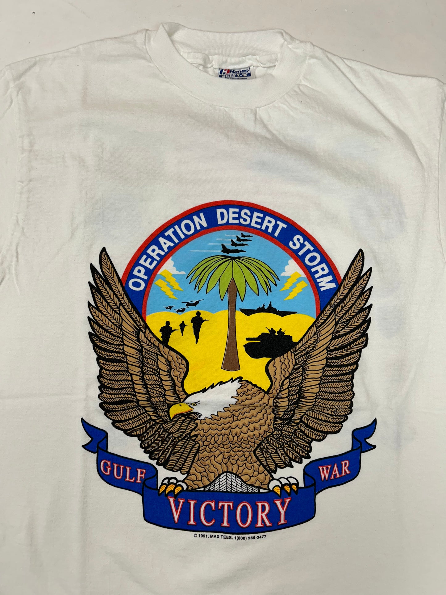 Vintage 1991 Operation Desert Storm Gulf War Victory We Are The Thunder We Are The Lightning Tee 20.5x29 Inches M/L Fit White