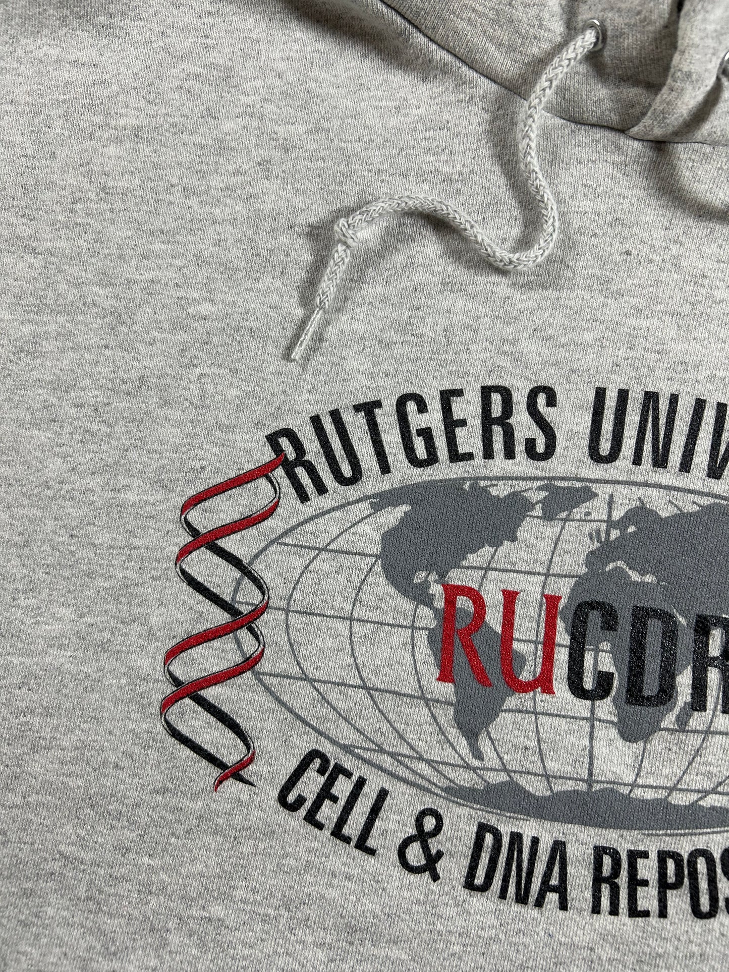 Vintage Rutgers University Cell & DNA Repository College Hooded Sweatshirt Medium/Large Fit 23.5x25.25 Inches Gray