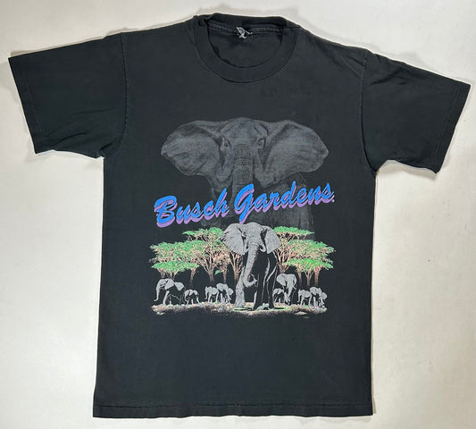 Vintage Busch Gardens Elephant Animal Graphic T-Shirt Fits Medium 19.75x28 Inches As Is Has Wear & Pin Holes Great Fade