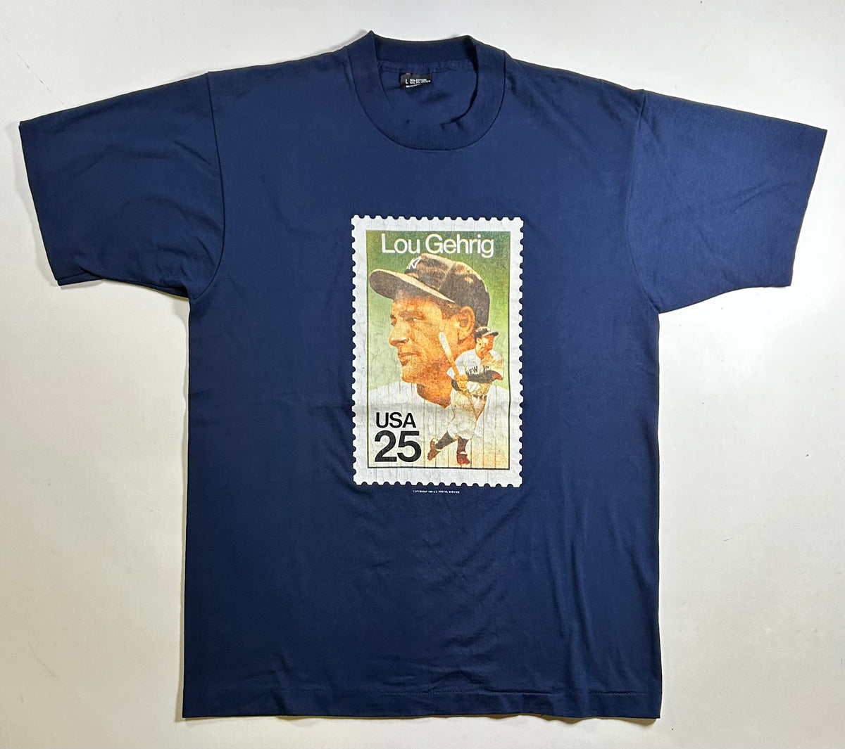 Vintage MLB U.S. Postal Service Stamp New York Yankees Lou Gehrig 1989 Tee M/L Fit 20.5x28.25 Inches