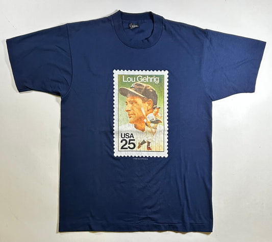 Vintage MLB U.S. Postal Service Stamp New York Yankees Lou Gehrig 1989 Tee M/L Fit 20.5x28.25 Inches