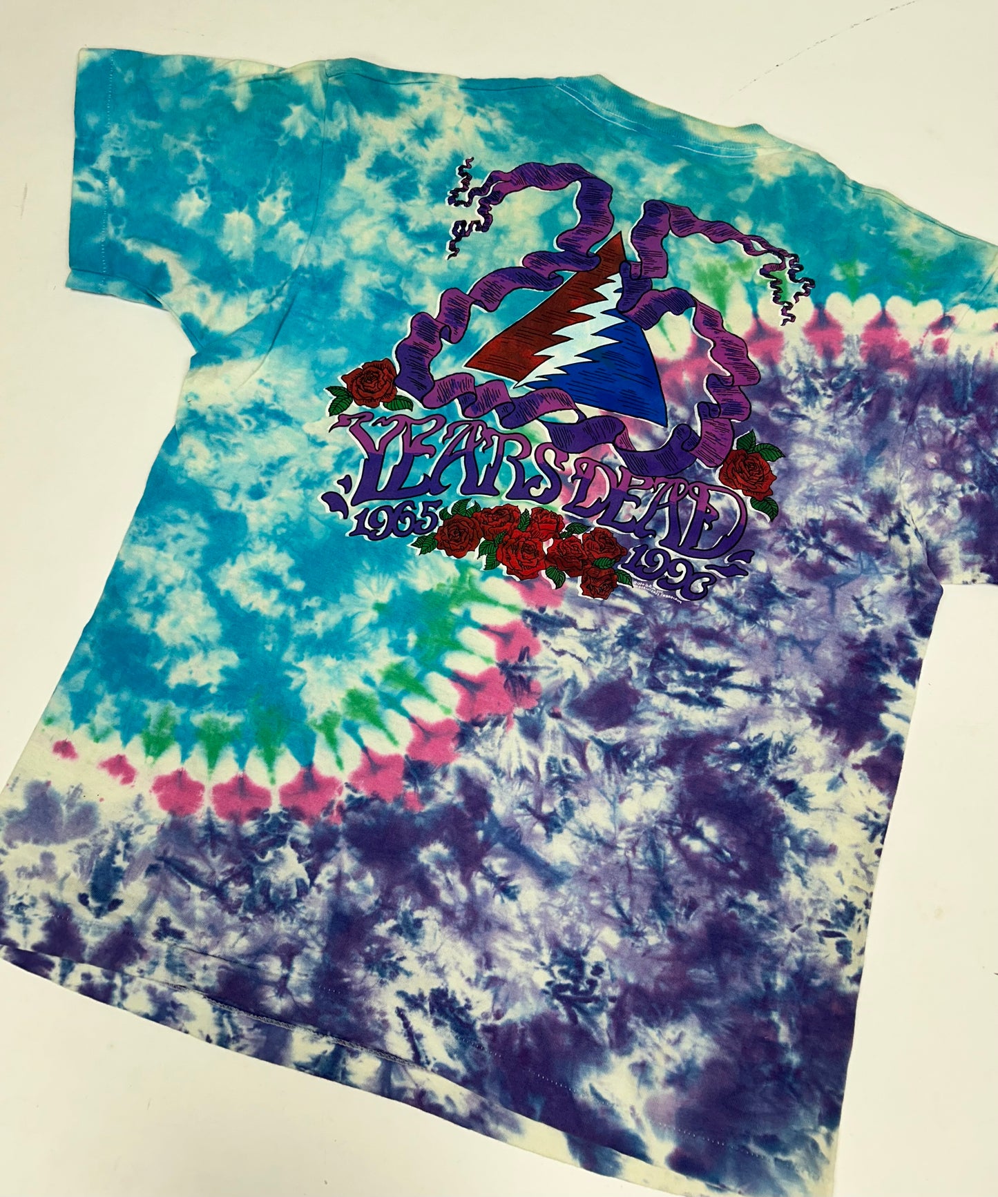 Vintage Grateful Dead 25 Years Dead 1990 Tie Dye Skeleton Music Band Tee Large 22x28.75 Inches