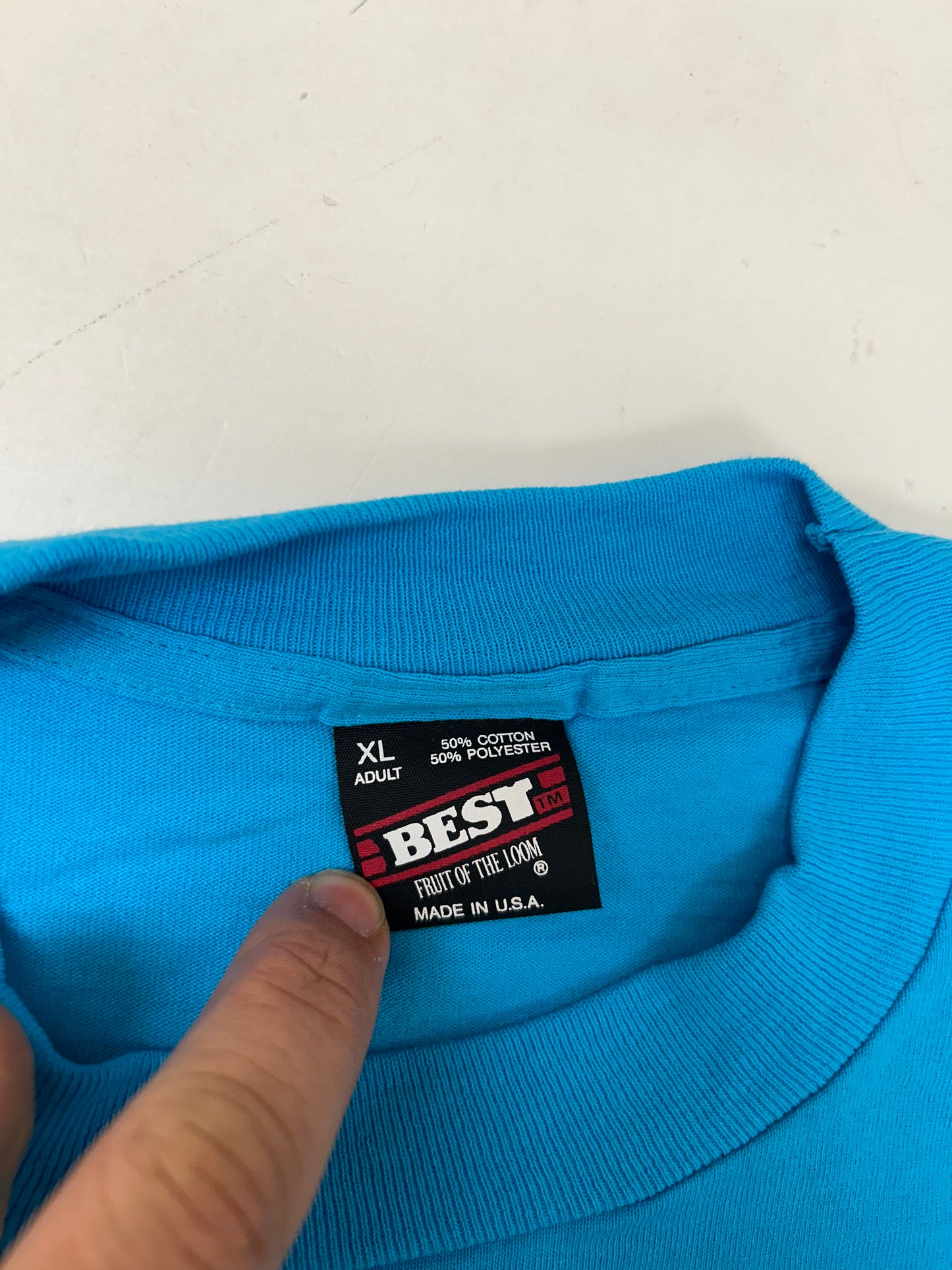 Edgewood NJ first edition “Deeper Than The Roots.” Tee XL 23.25x29.75 Inches FOTL BEST 50/50 Blend USA Made Bright Blue