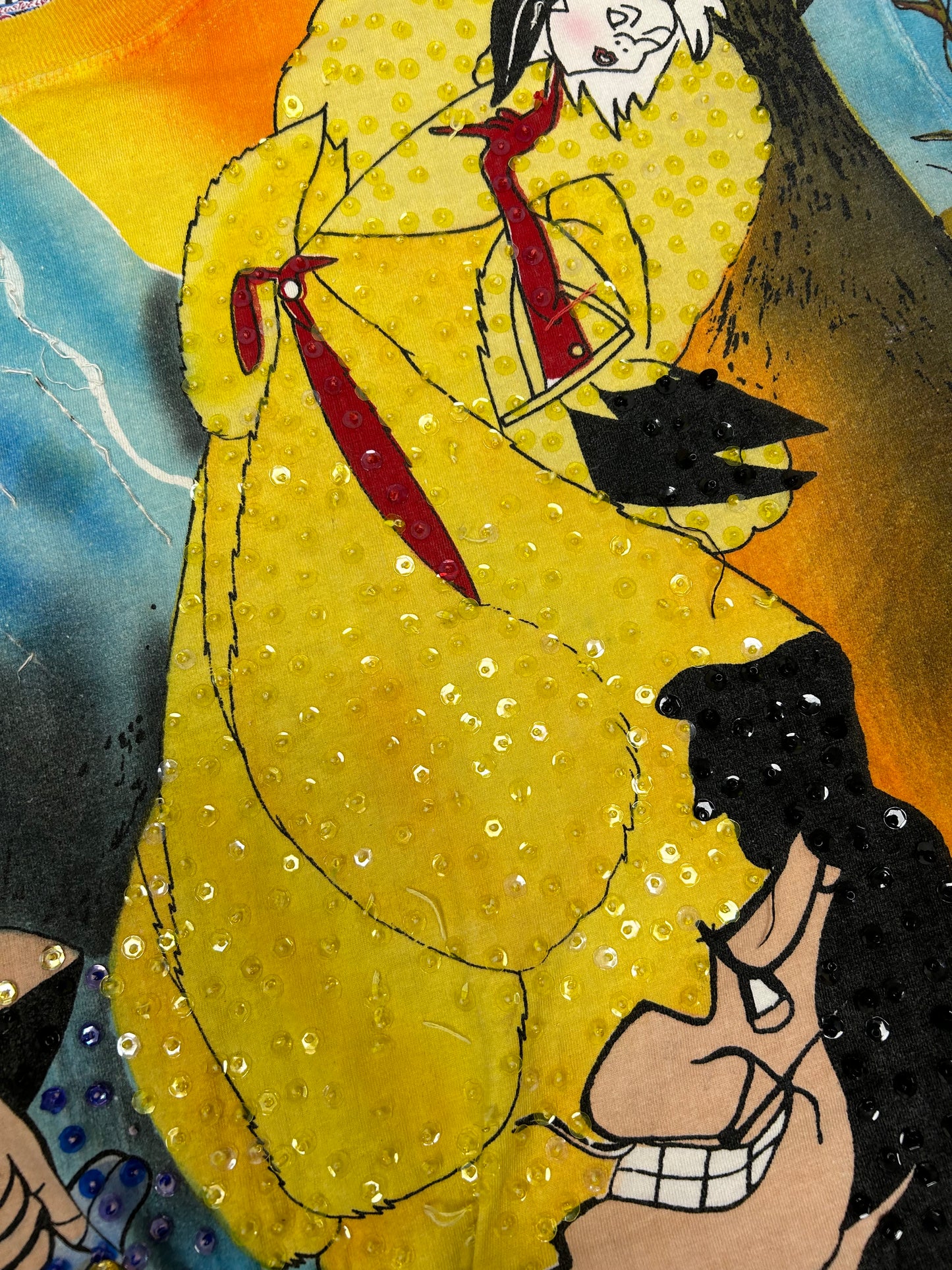 Vintage Disney JouJou Villains Cruella Maleficent Captian Hook Beaded Shirt Big 2XL For 25.5x32.75/34.75 Inches As Is Has Flaws