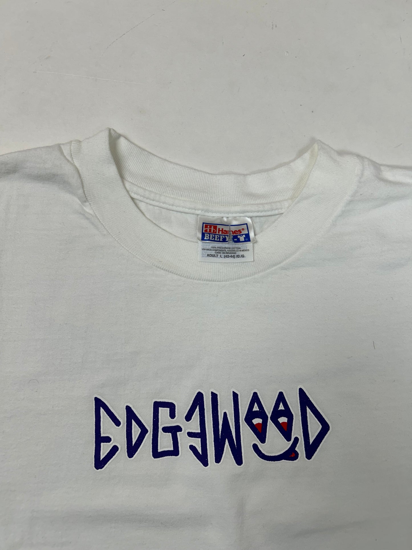 Edgewood NJ first edition “Deeper Than The Roots.” Tee Hanes Beefy-T USA/Mexico 100% Cotton White