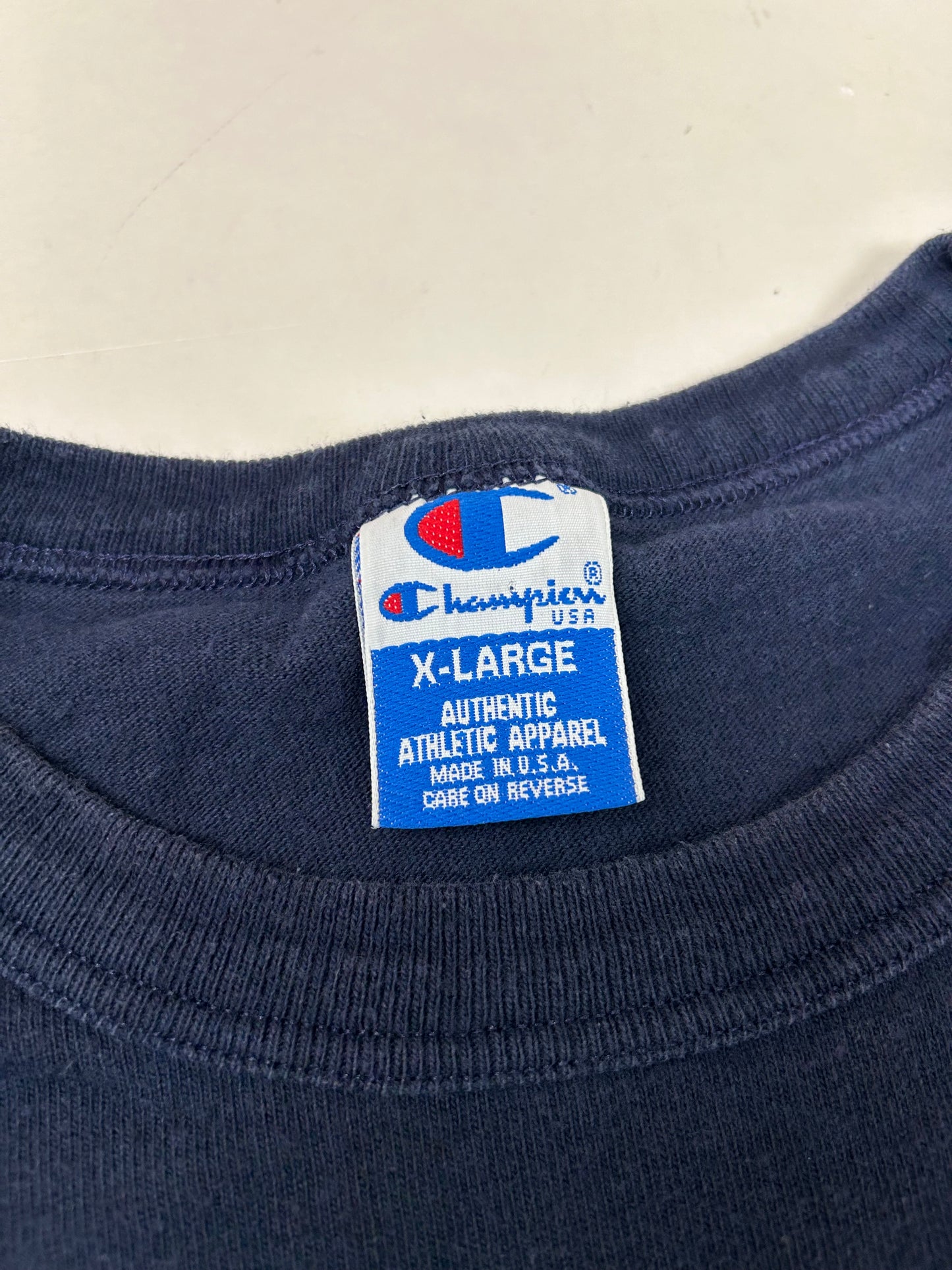 Vintage Champion 1996 Atalanta Olympics Embroidered Logo Tee Navy XL 24.25x28.5 Inches