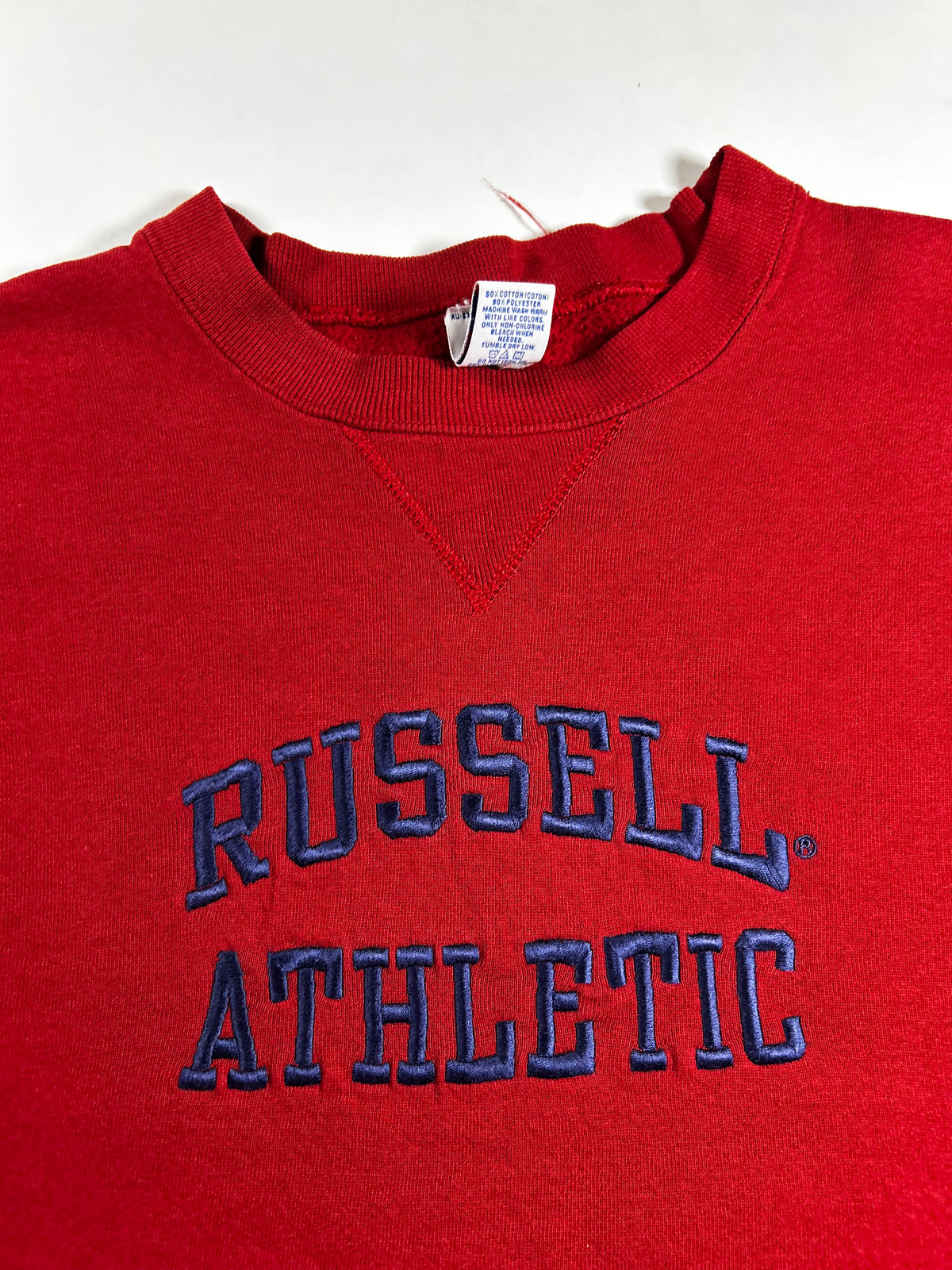 Vintage Russell Athletic Embroidered Spell Out Logo Crewneck Sweatshirt Large 24.5x26.75 Inches As Is