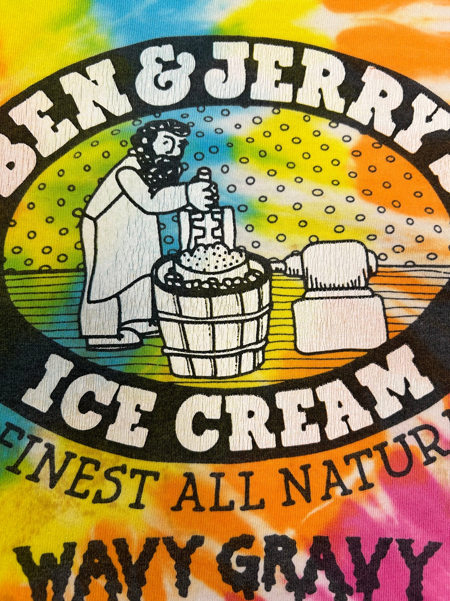 Vintage 90s Ben and Jerrys Wavy Gravy Ice Cream Tie Dye Tee Stained As Is XL 24.5s29.5 Inches