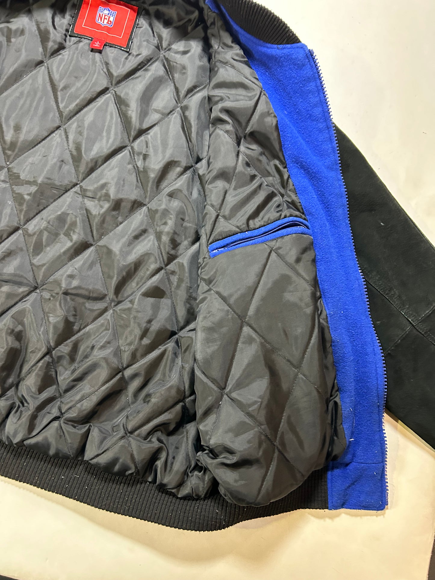 Vintage 00s NFL New York Giants Zip Varsity Jacket Style Jacket Large 27.25x28.75 Inches Has Wear As Is