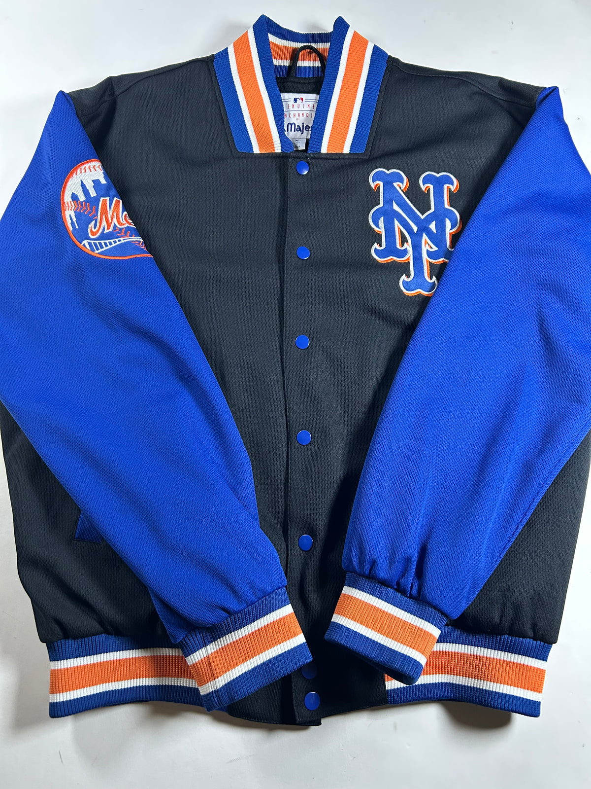 Vintage New York Mets Majestic Jacket MLB Baseball Snap Buttons Has Flaw See Med