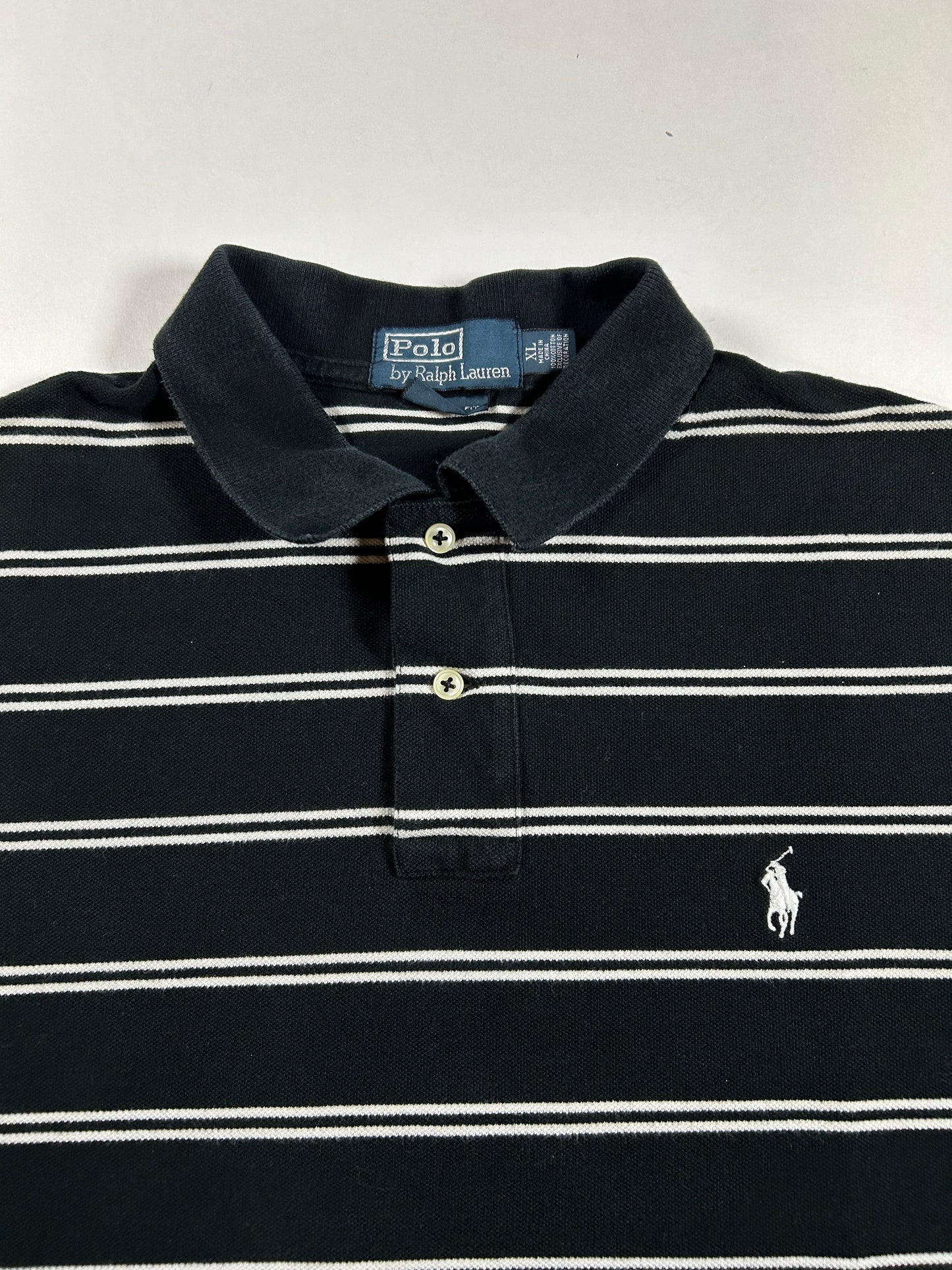 Polo Ralph Lauren Polo Shirt White Pony Logo Black White Striped 23.5x27.5/29.25 Inches