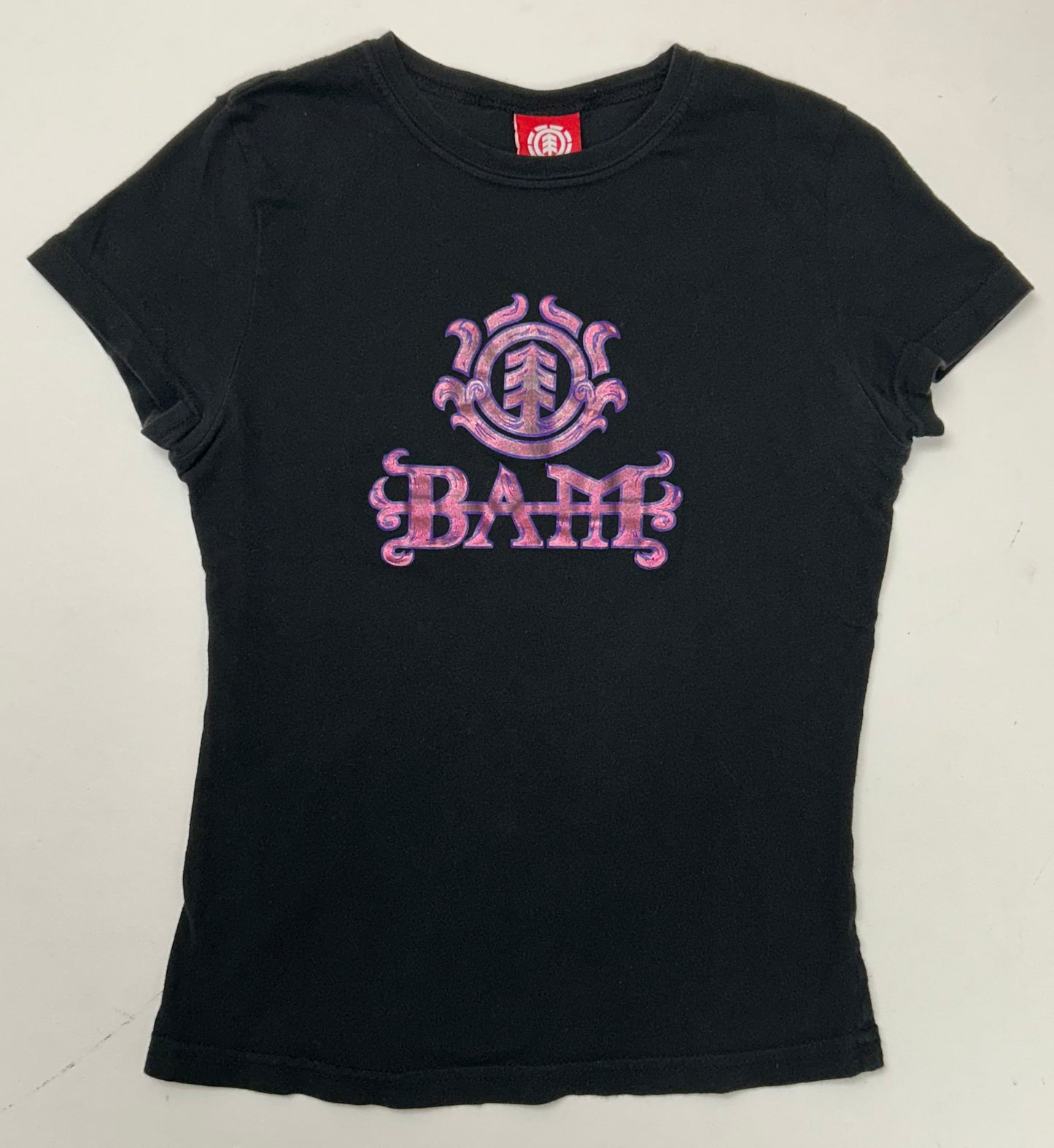Vintage Bam Margera Element Skateboards Foil Logo Women’s Skate Tee Women’s Small 14.25x20.25 Inches 2000s