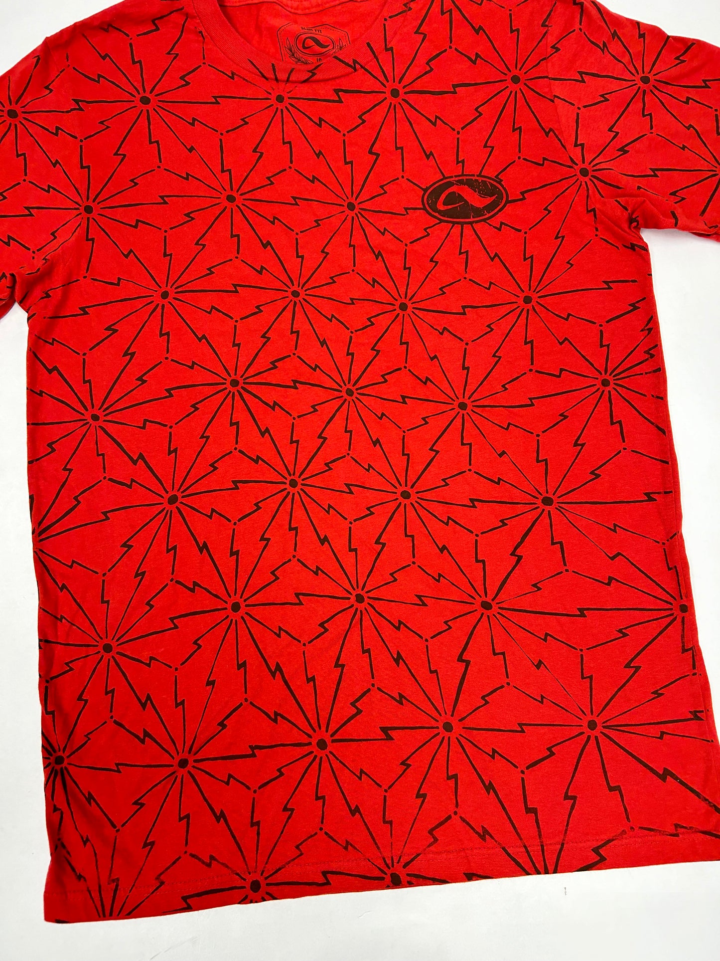Vintage Adio Footwear Skate Logo AOP Graphic Tee Medium Slim Fit 20x29.25 Inches Red Skateboarding Adio