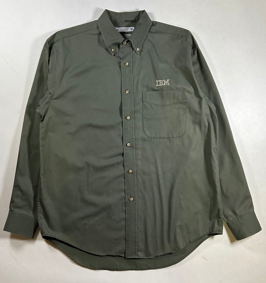 Vintage IBM Technology Brand Company Button Up Shirt Green Size Medium 24x31/32.5 Inches