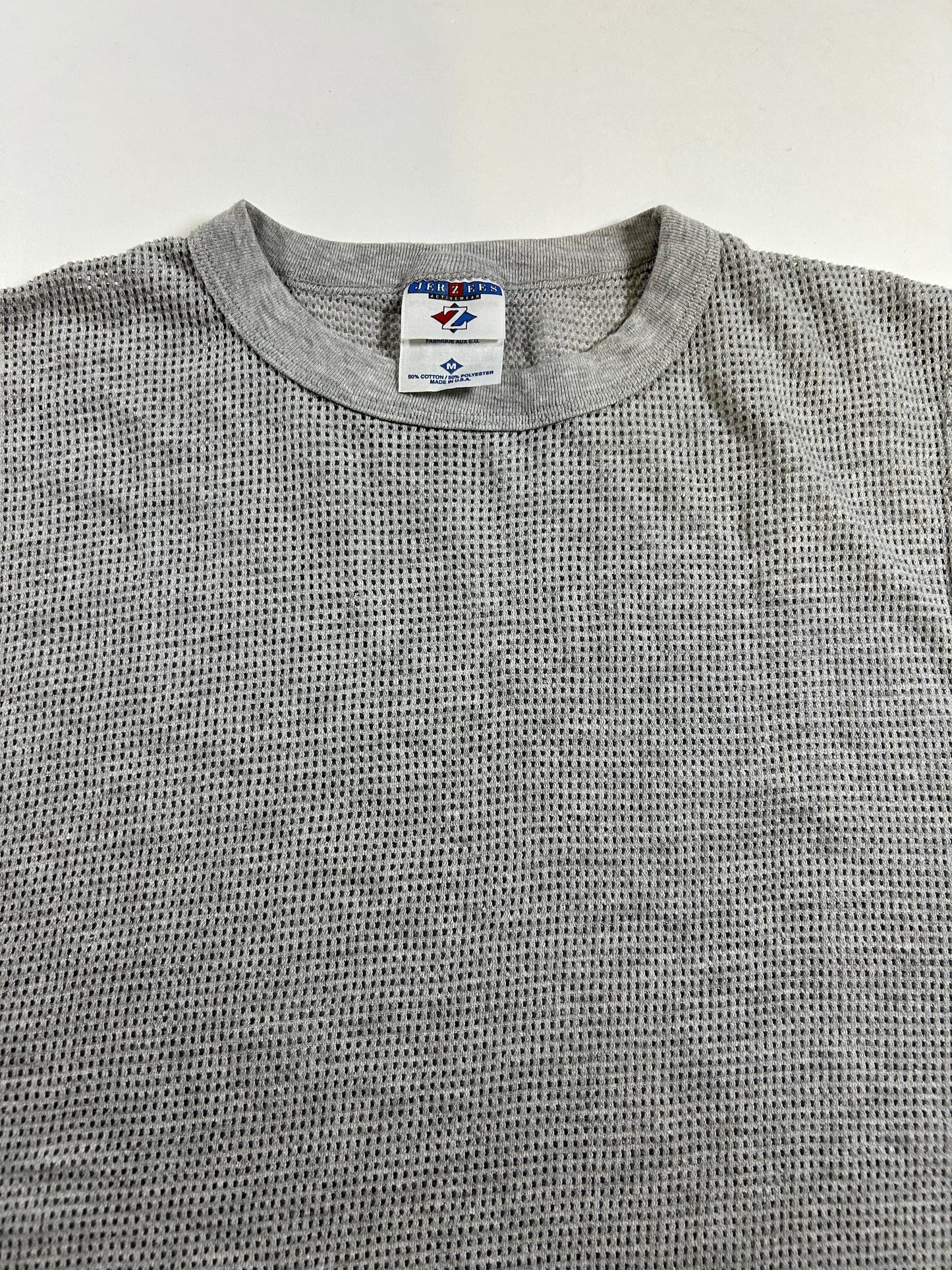 Jerzees Mesh Tank Top Sleeveless Shirt Medium Gray Made USA 90s Vintage Blank 20.25x26.25 Inches