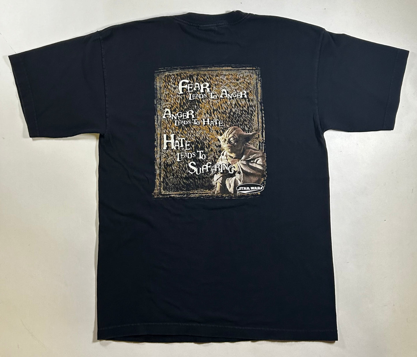 Vintage Star Wars Yoda Wise Words Fear Is The Path To The Dark Side Promo Tee Large 21x29.75 Inches Black