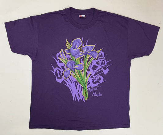 Vintage 1996 A.C.E. Wild Iris Flower Alaska Tee DS New With Tag XL 24.75x30.5 Inches
