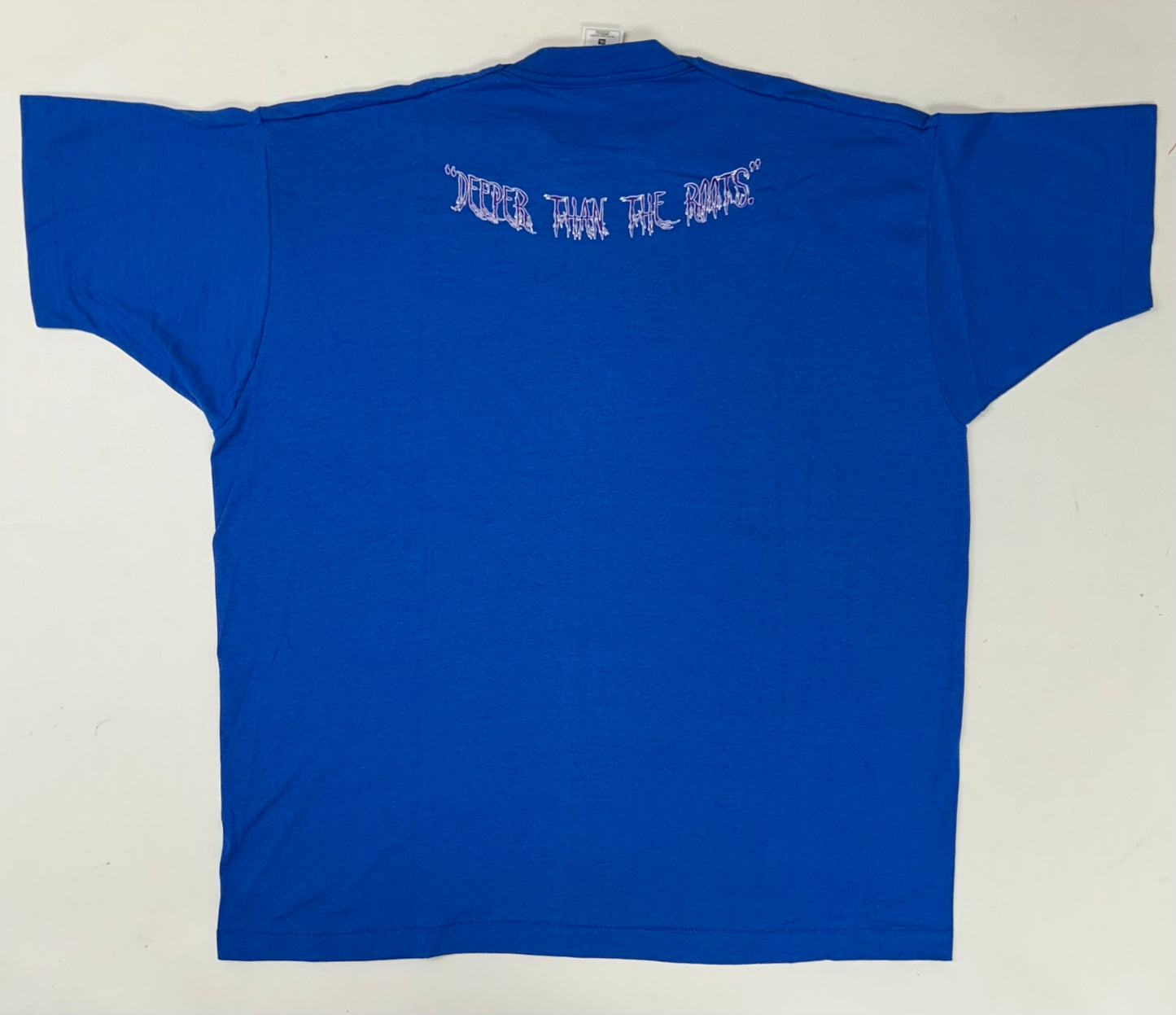 Edgewood NJ first edition “Deeper Than The Roots.” Tee 90s Fruit Of The Loom USA 50/50 Blend Royal Blue