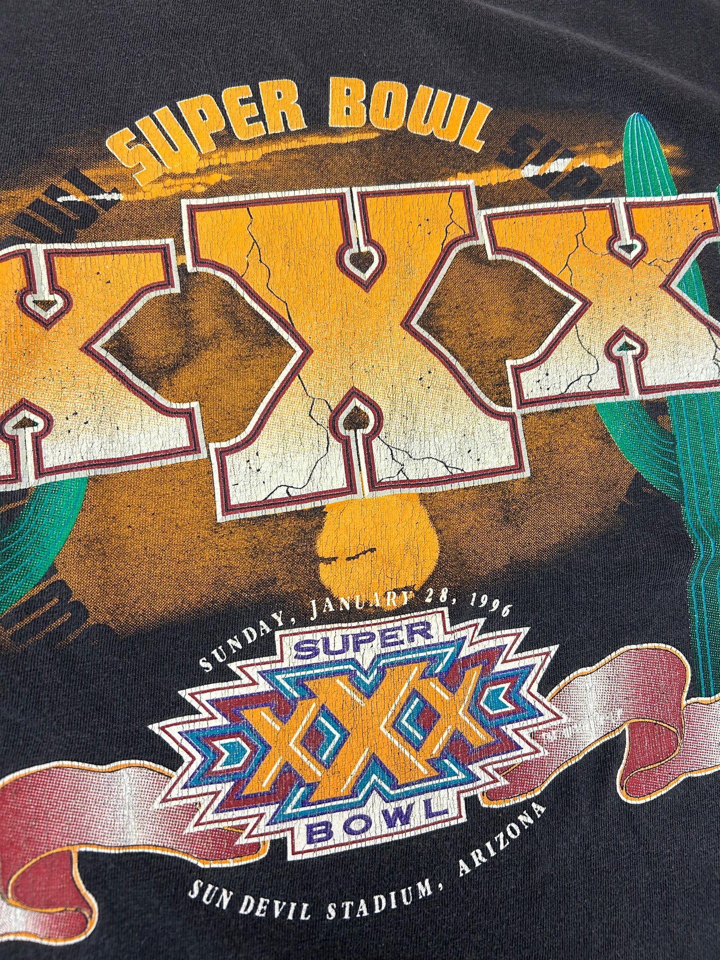 Vintage True-Fan NFL 1996 Super Bowl XXX Tee Worn In As Is XL Boxy 25.5x28 Inches