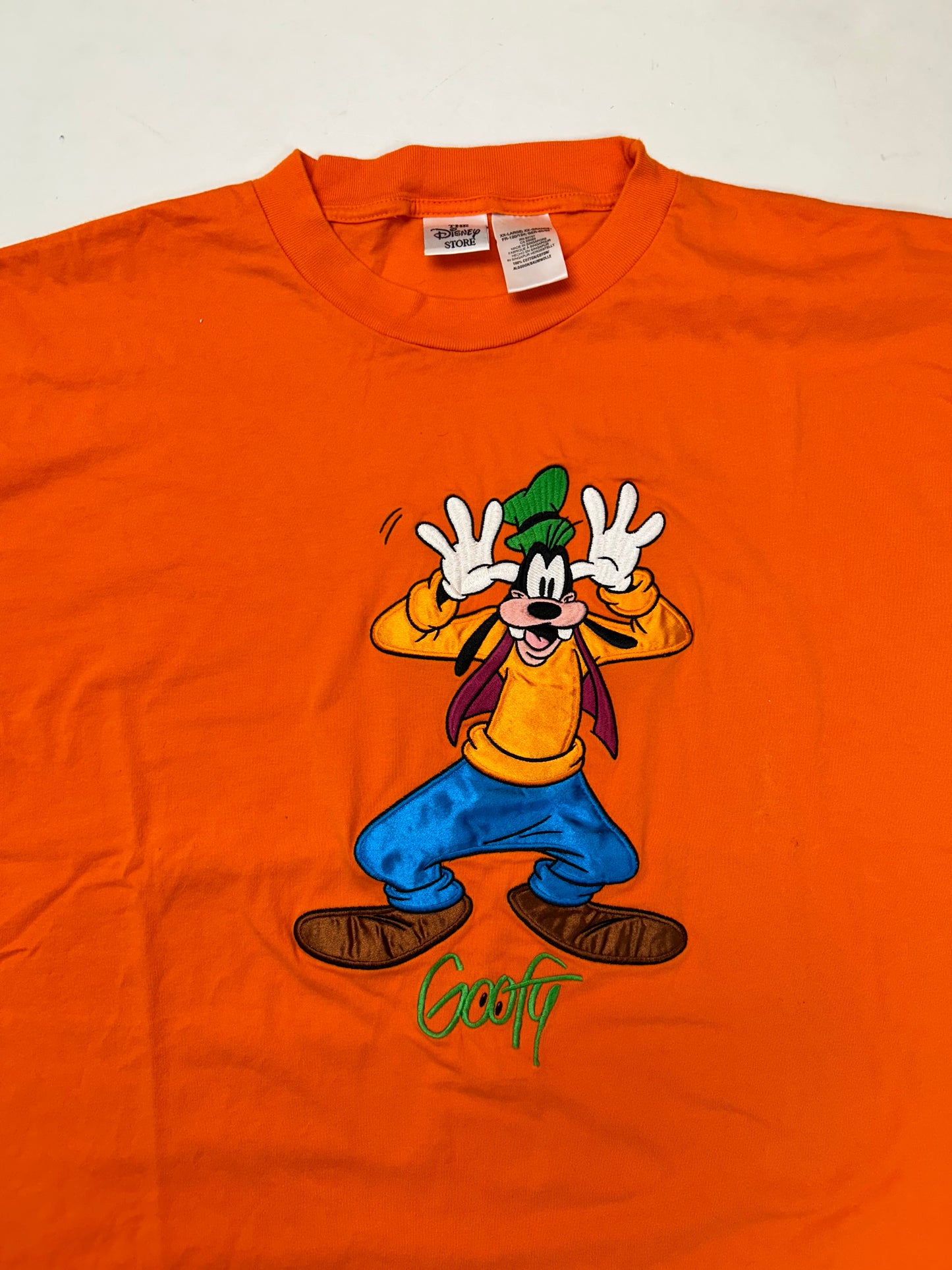 Vintage The Disney Store Goofy Disney Embroidered Logo Tee 2XL  26.25x30.75 Inches Orange