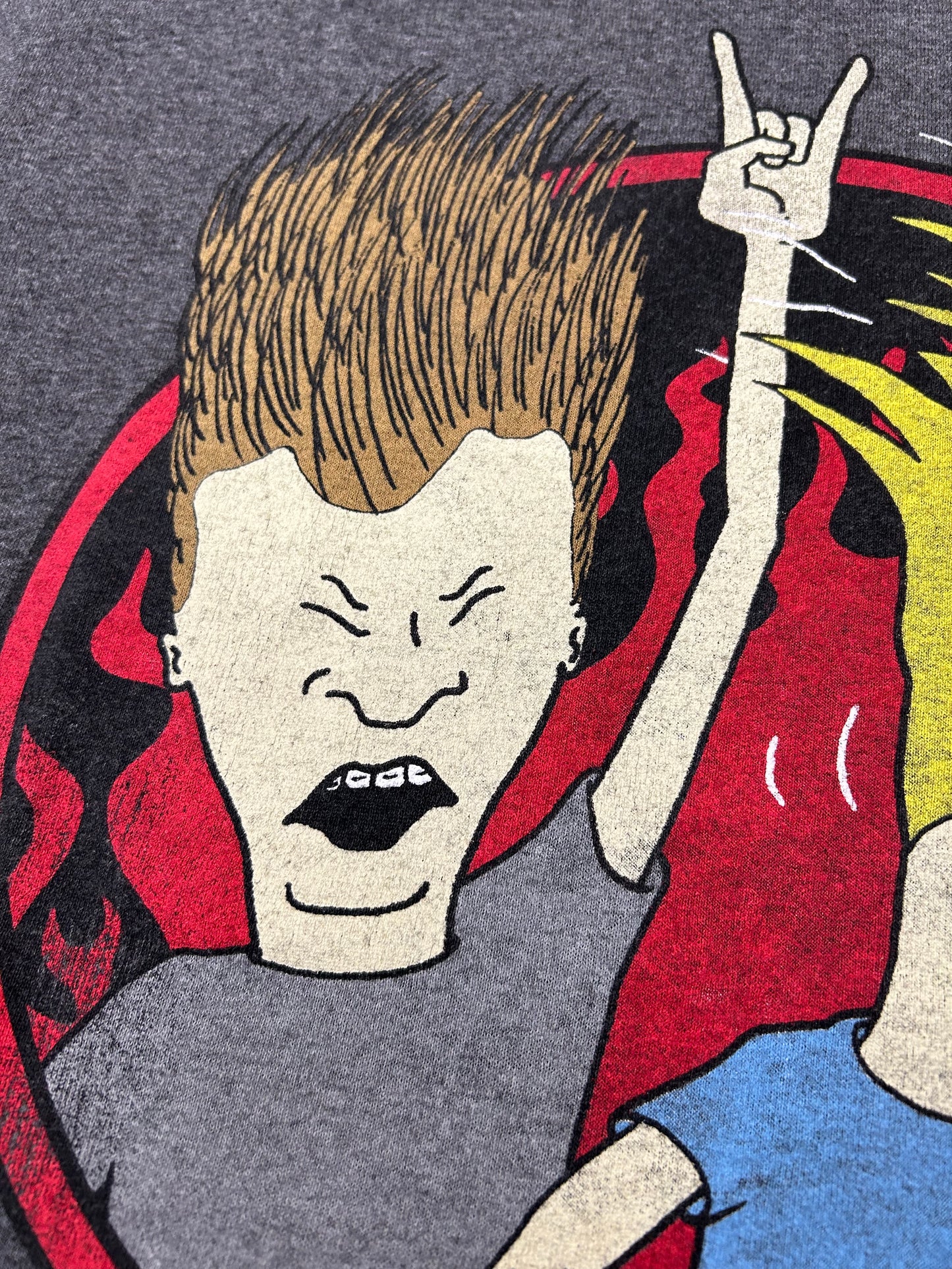 MTV Beavis And Butt-Head Graphic T-Shirt Mike Judge Rock On Medium 19.5x27.25 Inches Gray 00s Y2K