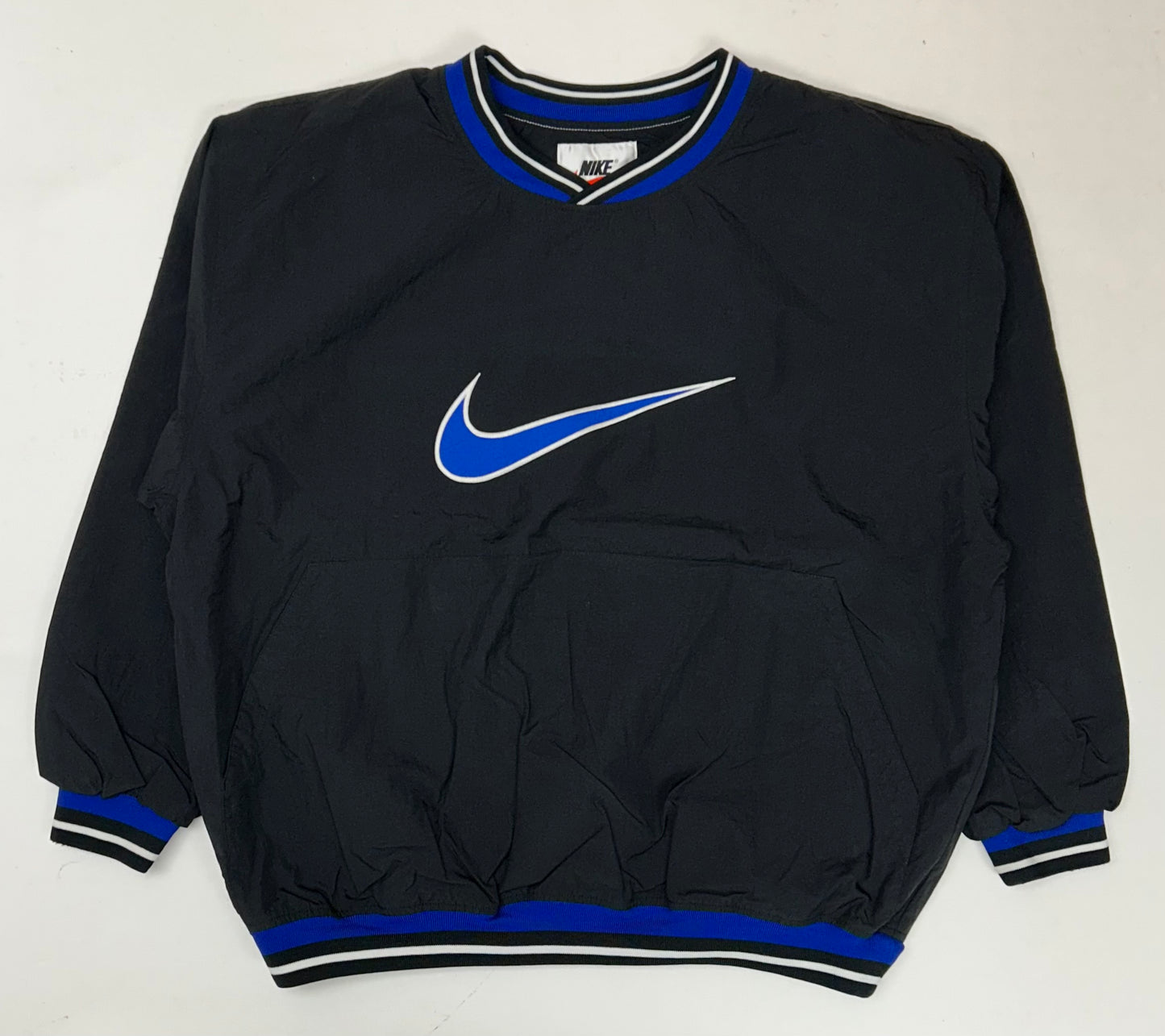 Vintage 90s Nike Swoosh V-neck Pullover Windbreaker Jacket 2XL 29.25x30.5 Inches Blue/Black/White