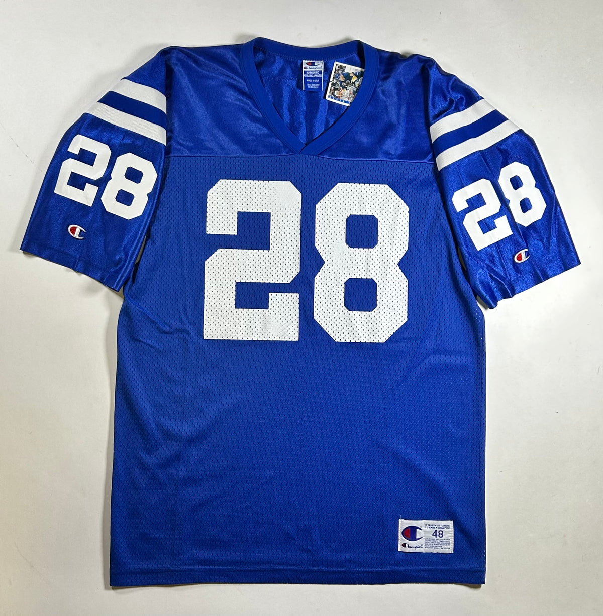 Vintage 90s Champion Indianapolis Colts Marshall Faulk #28 NFL Jersey 48 XL 23.75x33.25 Inches USA