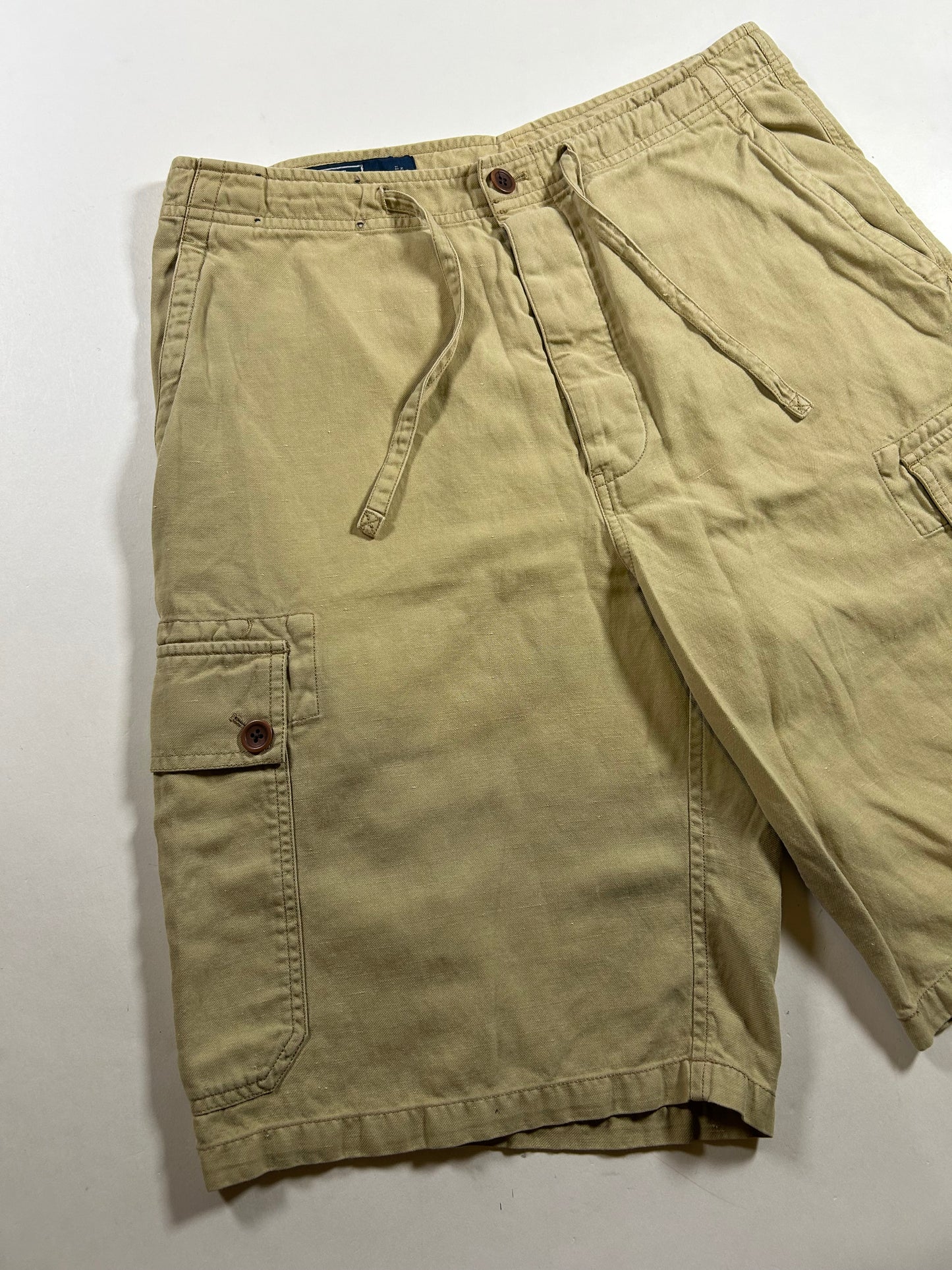 Vintage Polo Ralph Lauren Cargo Shorts Linen Silk Beige Drawstring Military Size 30 16.5x22.5 Inches