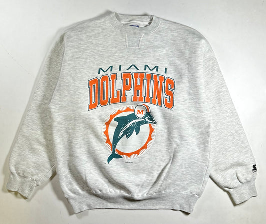 Vintage Starter 1993 Miami Dolphins NFL Crewneck Sweatshirt Gray 23.5x28.25 M/L Fit