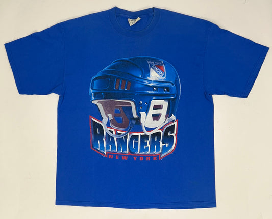 Vintage 90s Lee Sport Nutmeg Mills New York Rangers NHL Helmet Logo Tee 2XL 26x33 Inches
