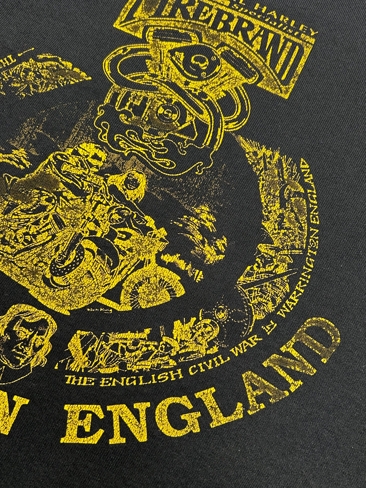 Vintage All Model Harley Specialist Fire Brand Warrington England Crewneck Sweatshirt Chopped Collar M/L Fit 22.75x27 Inches As Is Faded & Worn In
