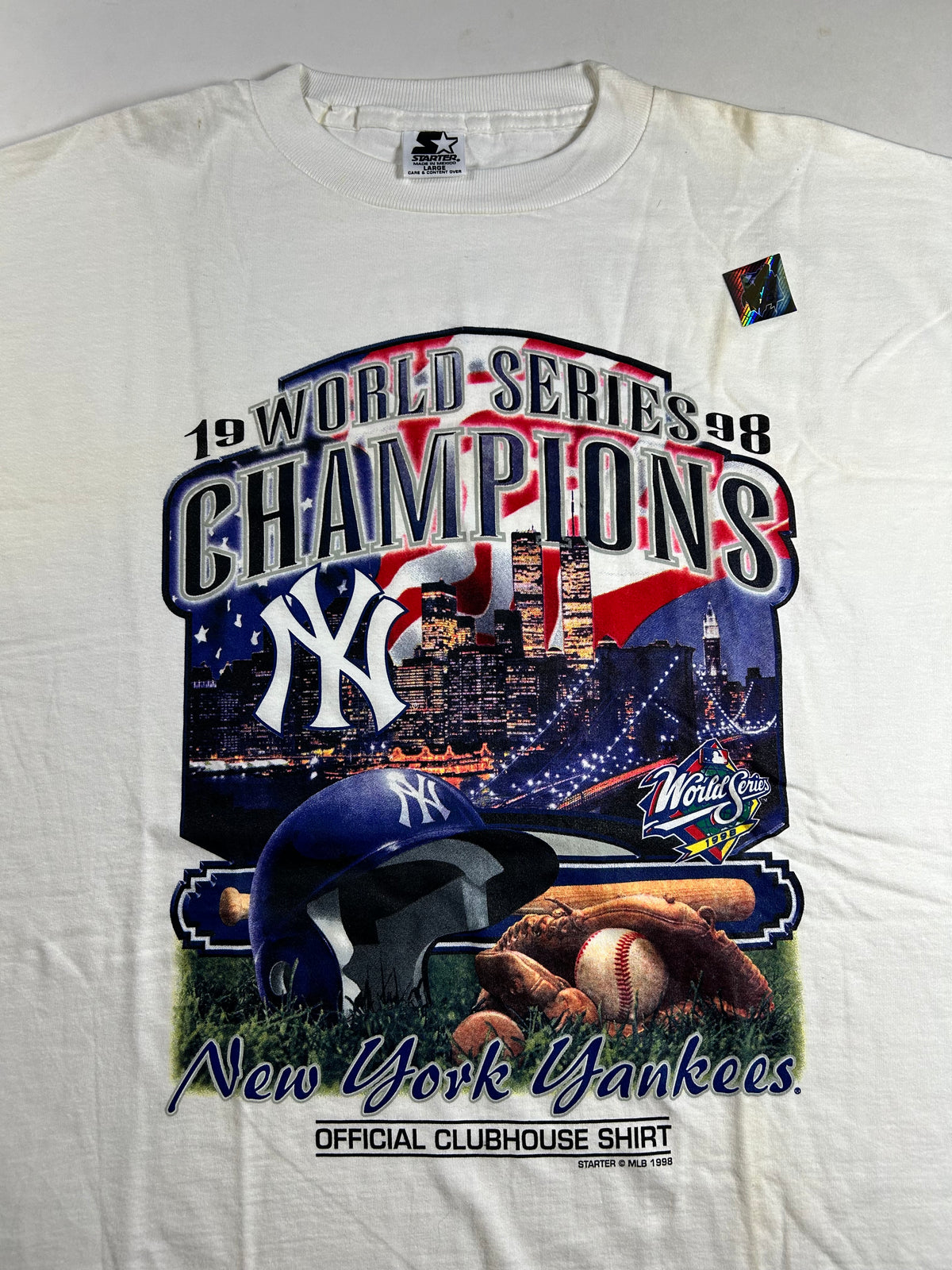 New York Yankees 1998 Official Clubhouse World Series Champions Shirt Starter Large/XL Fit 23.75x31.5 Inches