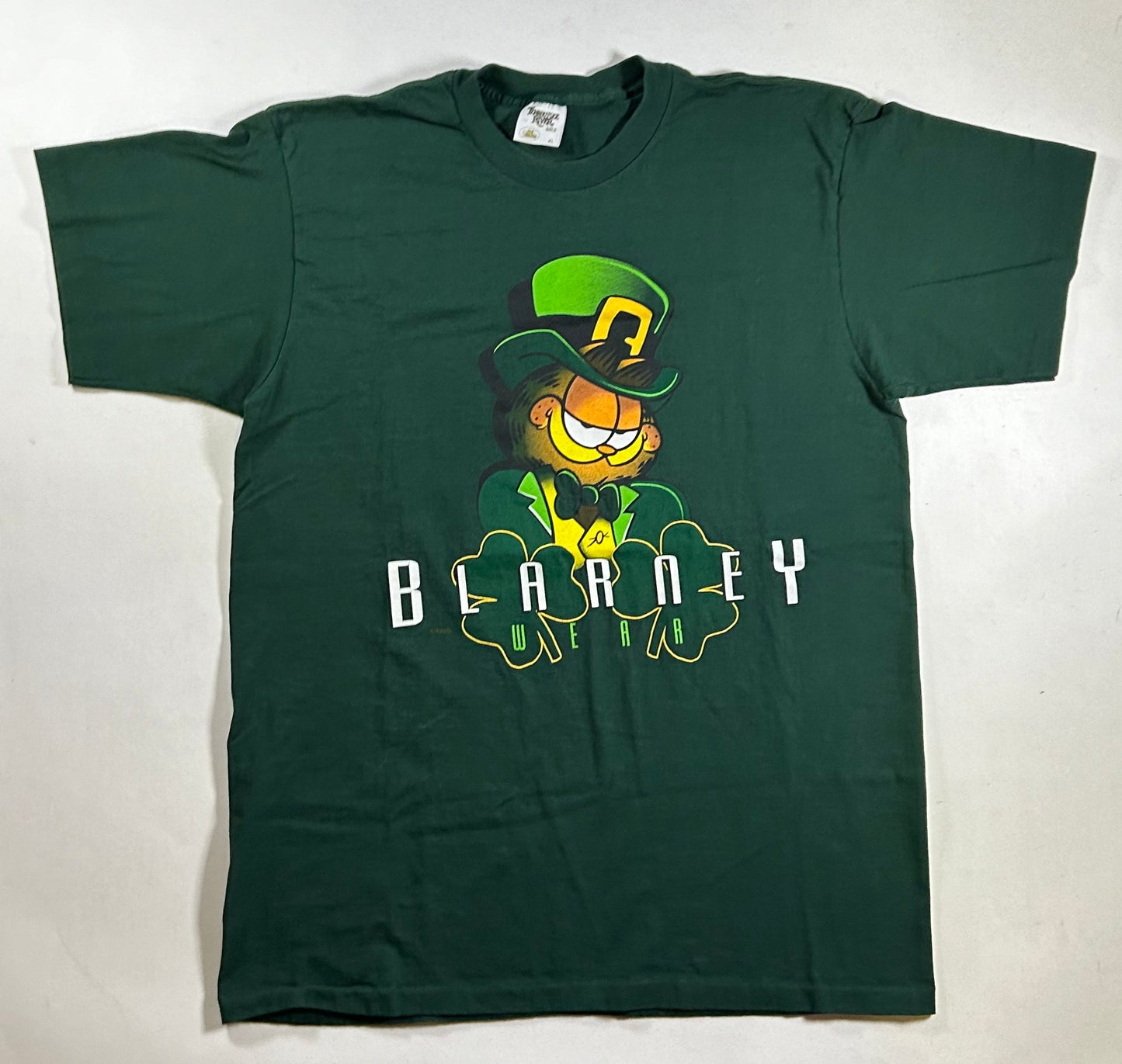 Vintage 90s Garfield Blarney Wear St. Patrick’s Day Shirt Paws Size XL 23.5x32.5 Inches Green