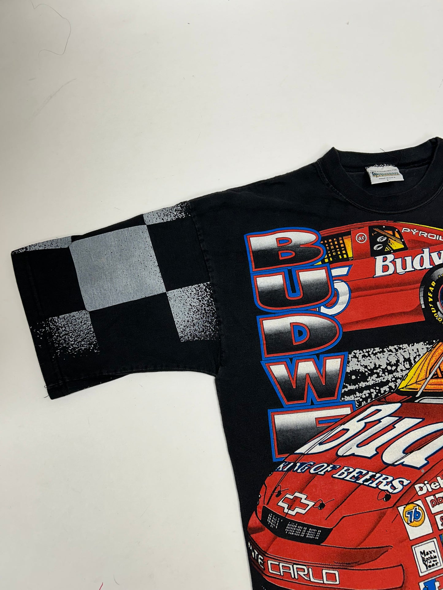 Vintage Ken Schrader Bud Racing Budweiser NASCAR All Over Print Tee Large 90s
