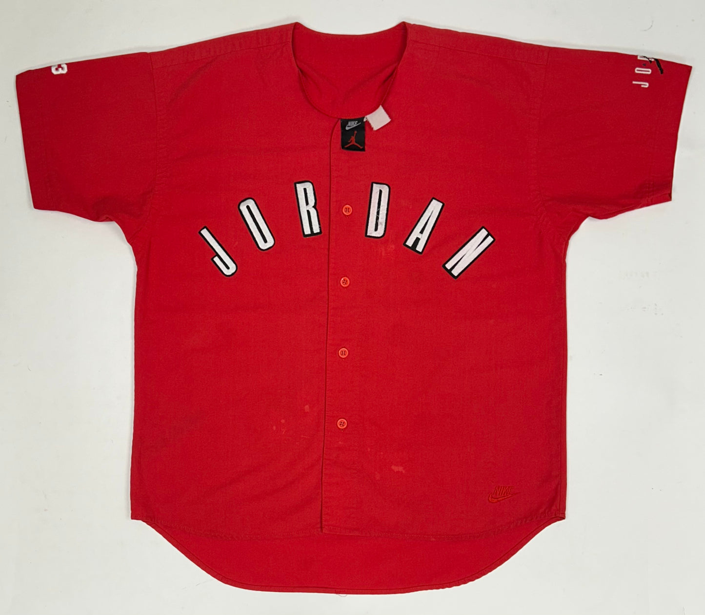 Vintage Nike Air Jordan 'Spellout Logo' Baseball Jersey Red 1991 Rare XL/L Fit